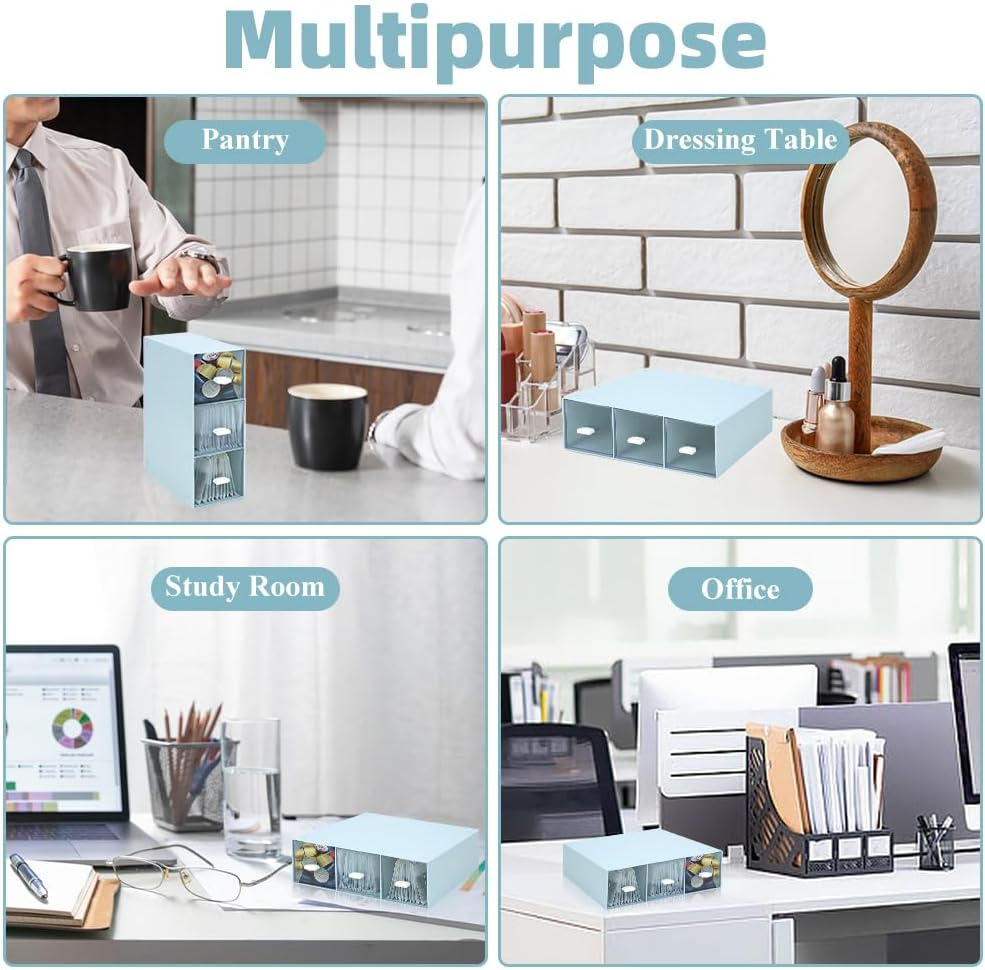 3 Tier Tea Bag Organizer, Tea Organizer Tea Box, Easy Access Tea Organizers and Storage, Tea Box Organizer for Cosmetic Coffee Sugar Sachets Pantry (1Pcs Blue) image number 5