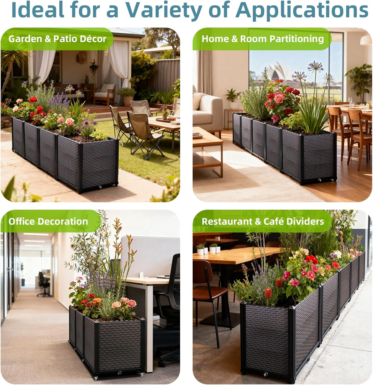 Large Raised Planter Box 160X40X36Cm, Self Watering Garden Bed, Deep Elevated Planter with Rattan Pattern, Weather Resistant PP, Perfect for Patio Balcony Deck image number 6