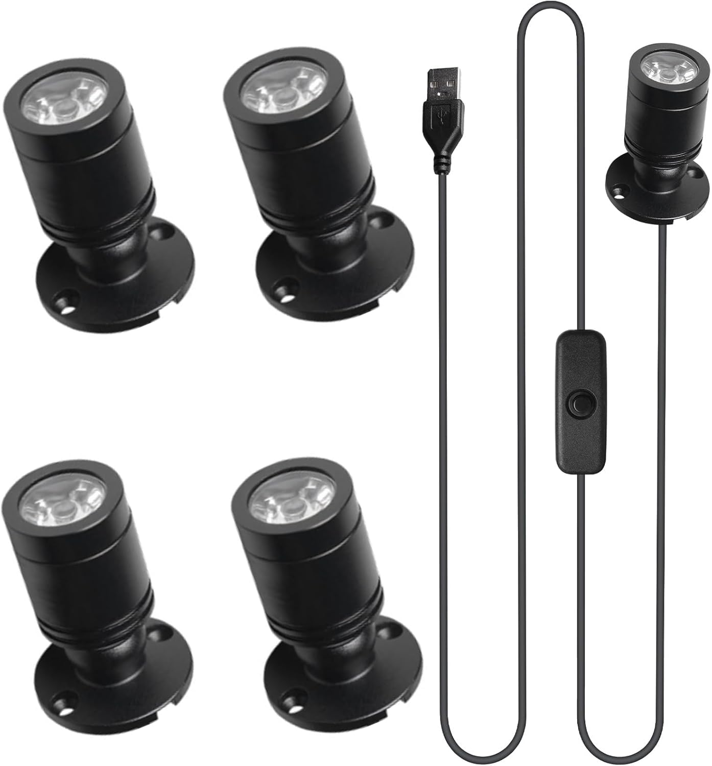 Pack of 4 Mini LED Spot Light, 5 V 3 W USB Headlight 360&deg; Swivelling Aluminium Spotlight Accent Lights Picture Lights Cabinet Light LED Spotlight Lights for Hallway Jewellery Shop Windows Warm White image number 4