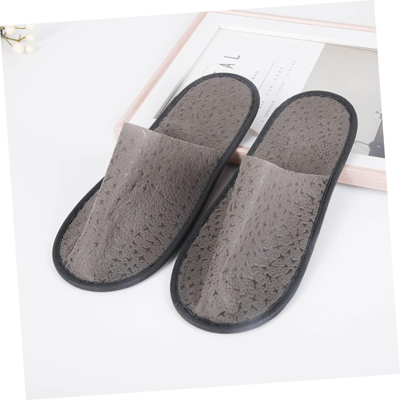 Healeved Slippers Outdoor Booties Travel Slipper Sandals Toiletries Non-Woven Fabric Dark Grey - Dark Grey image number 4