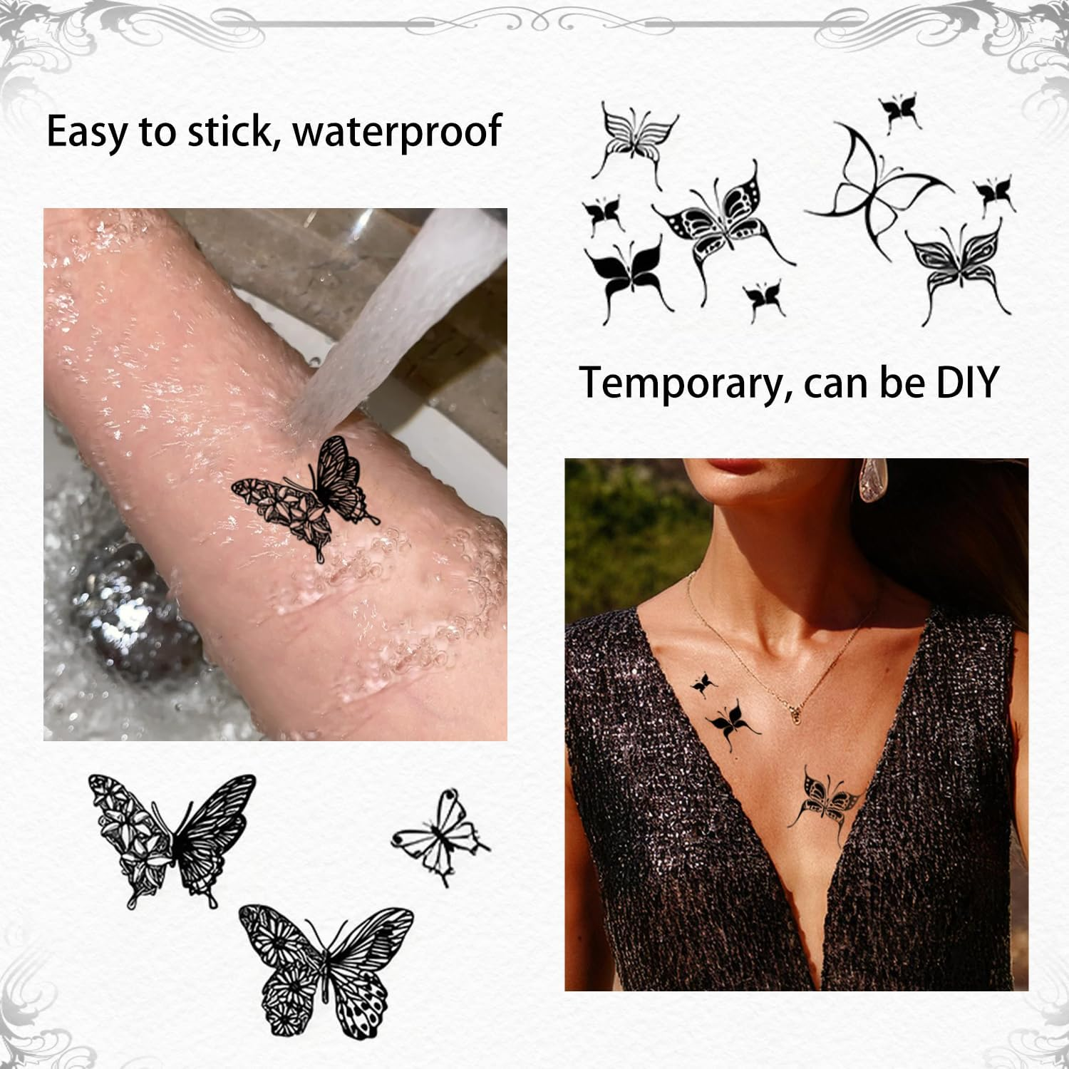 TORMEN 30 Sheets Temporary Tattoos, Butterfly Style Temporary Tattoos&ndash; Waterproof, Realistic & Long-Lasting Fake Tattoos for Kids, Adults, Parties & Festivals (Butterfly Style-B)