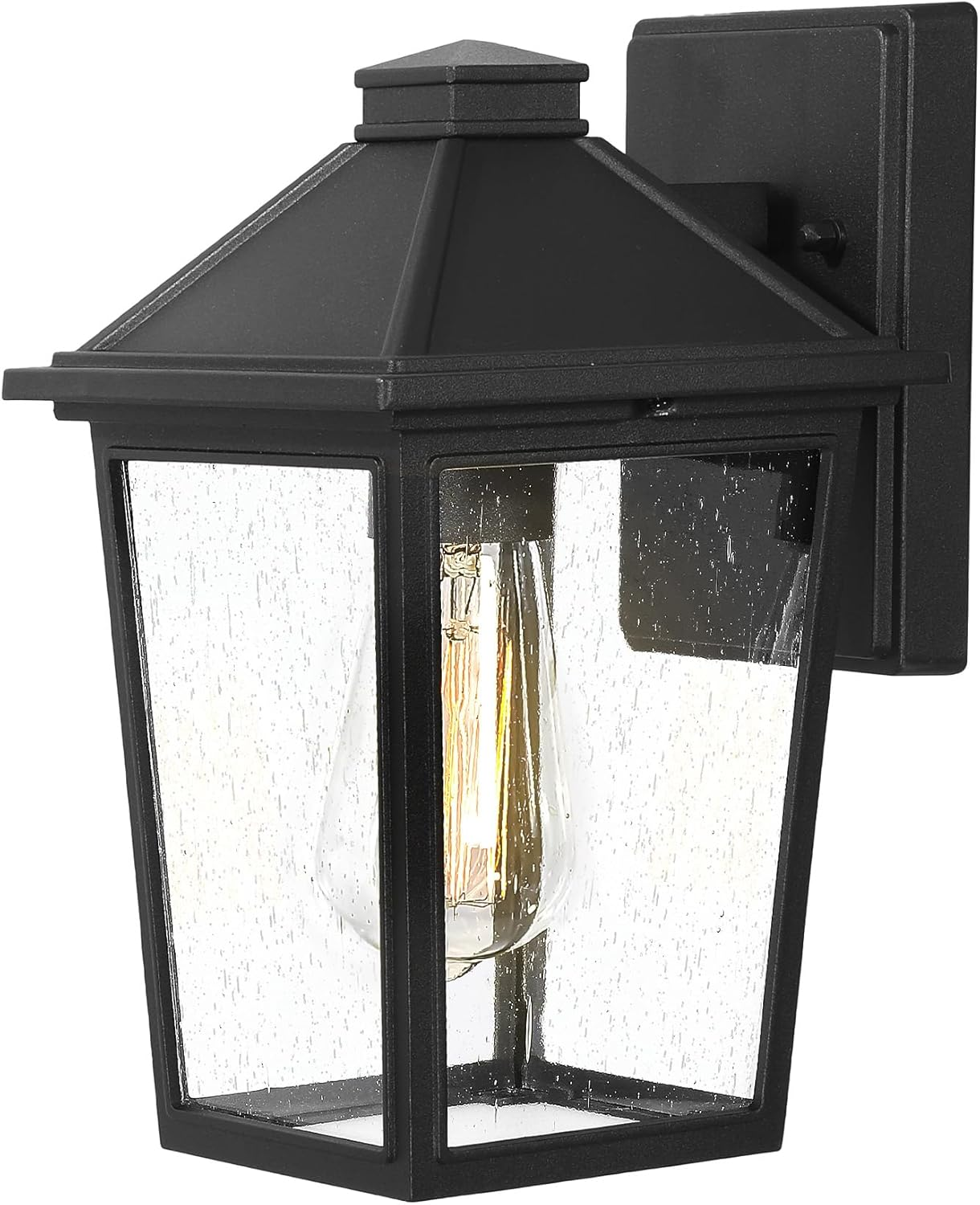 EMLIVIAR Outdoor Wall Sconce, 11" Exterior Wall Lantern Porch Light with Seeded Glass Shade, Waterproof for Doorway, Hallway, Garage, Matte Black Finish，Aux36B-S BK image number 5