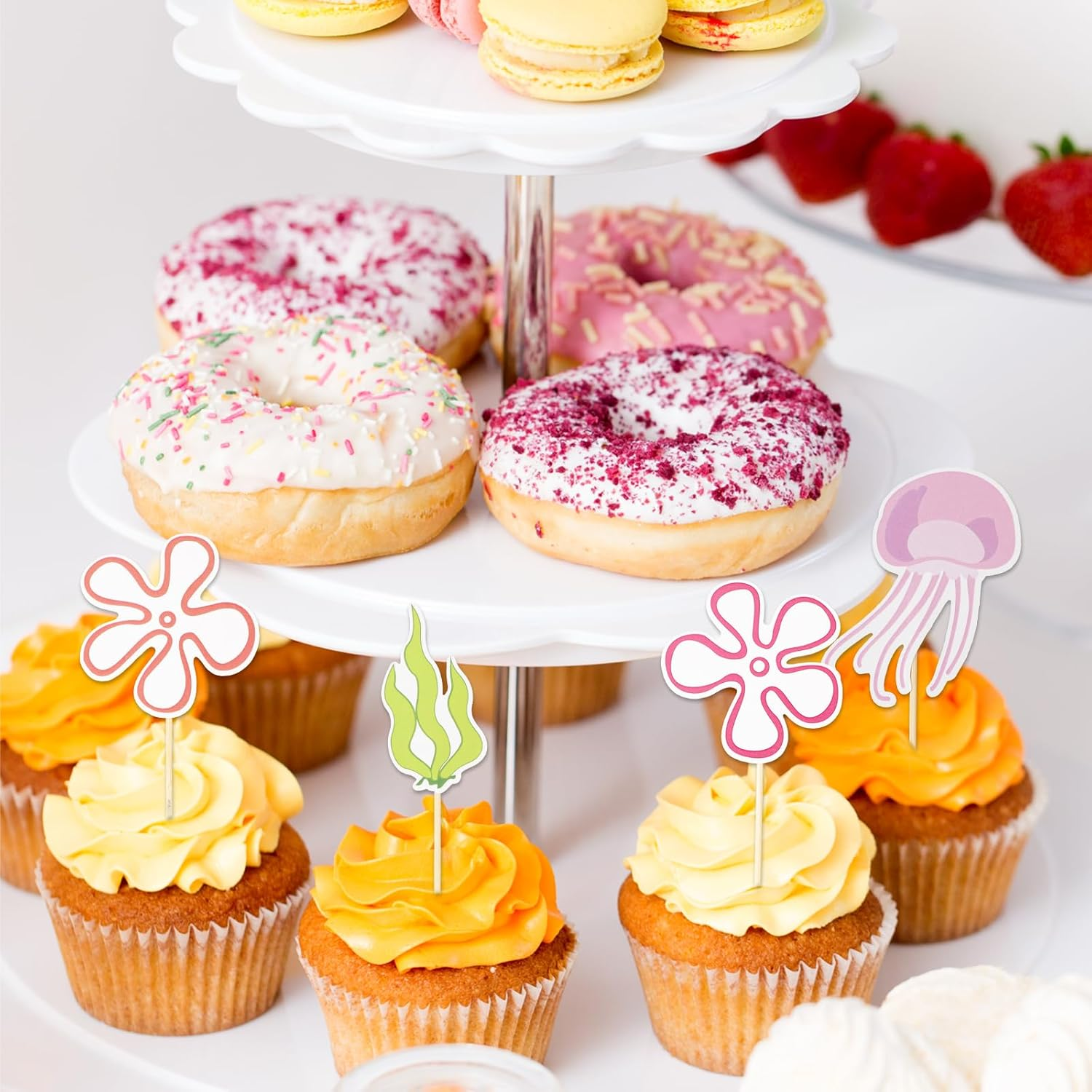 24Pcs Jellyfish Bubbles Flowers Cupcake Toppers, under the Sea Theme Cake Decorations Starfish Bubble Jellyfish Seaweed Perfect Cupcake Toppers for Birthday Party Wedding image number 3