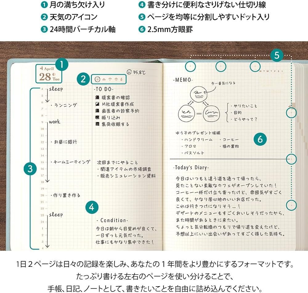 Midori Hibino Notebook, 2026, A6, Daily Limited Edition, Bookmark Included, Blue Green 22400006 (Starts on December 2025) image number 1