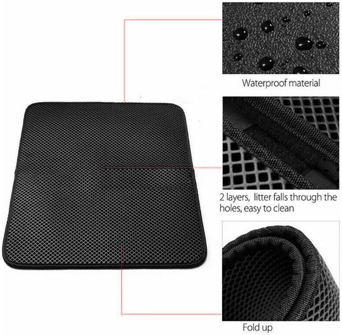 Truepal 75 X 55Cm Waterproof Double-Layer Cat Litter Mat Trapper Foldable Pad Honeycomb Black Hole Design Pet Rug Kitty Litter Trapping Mat Scatter Waterproof Control for Litter Box Carpet image number 4