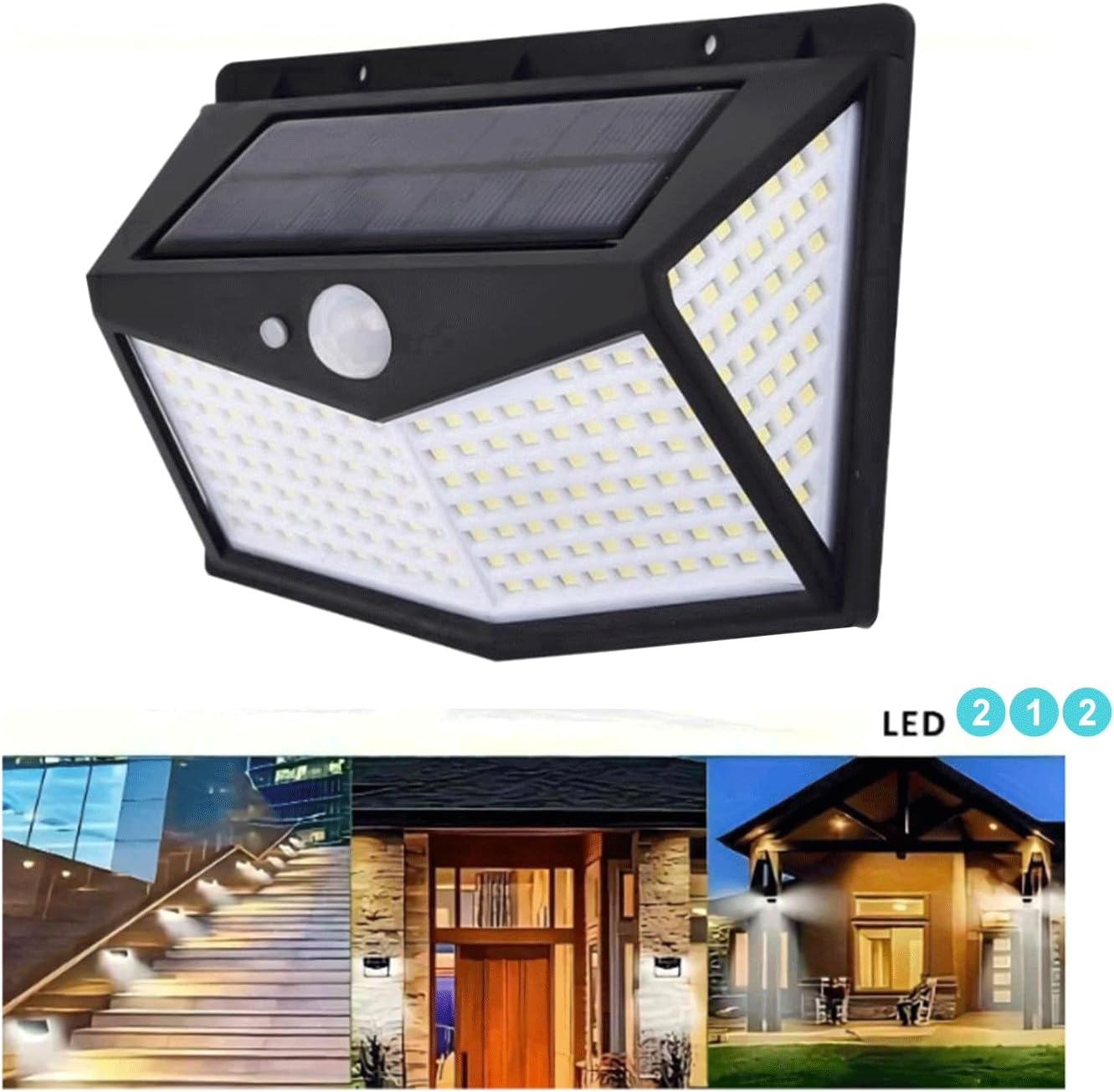 Solar Security Lights Outdoor,212Led Solar Wall Light Outdoor Street Lights with Lights Reflector and 3 Lighting Modes, Motion Sensor Wall Lights for Door,Garage,Garden Patio Yard(2 Pack)(Cool White)