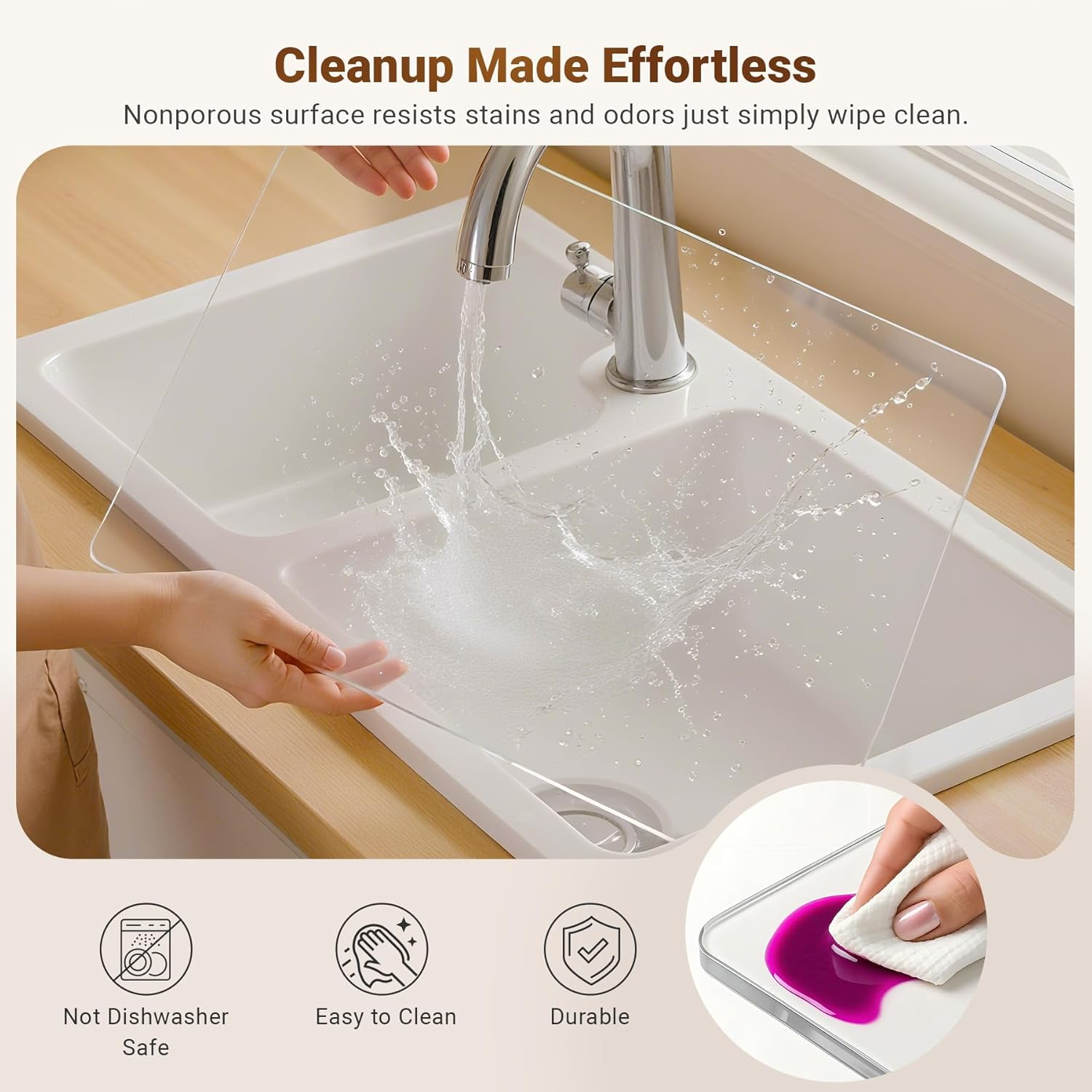 EP Leben Acrylic Cutting Board with Counter Lip,Clear Cutting Board for Kitchen Countertop,Non-Slip,Perfect for Bread,Meat,Veggies & More,Great Kitchen Essential Gadgets & Decor(17.5"X13.5" /45X35Cm) image number 3