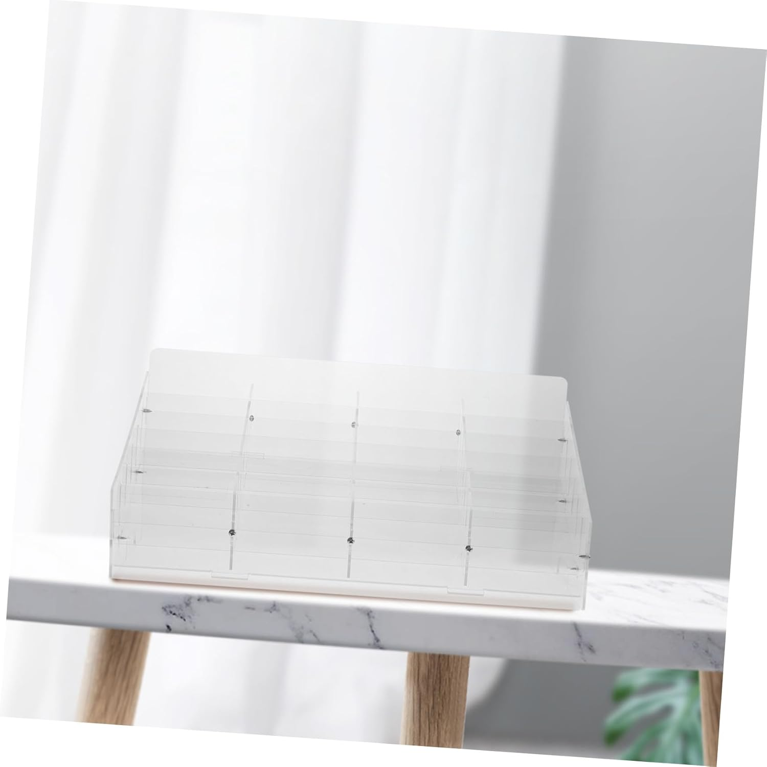 HOOTNEE Elegant Acrylic Phone Card Organizer 3 Sections Desk Accessory Business Card Holder Slot Desktop Storage