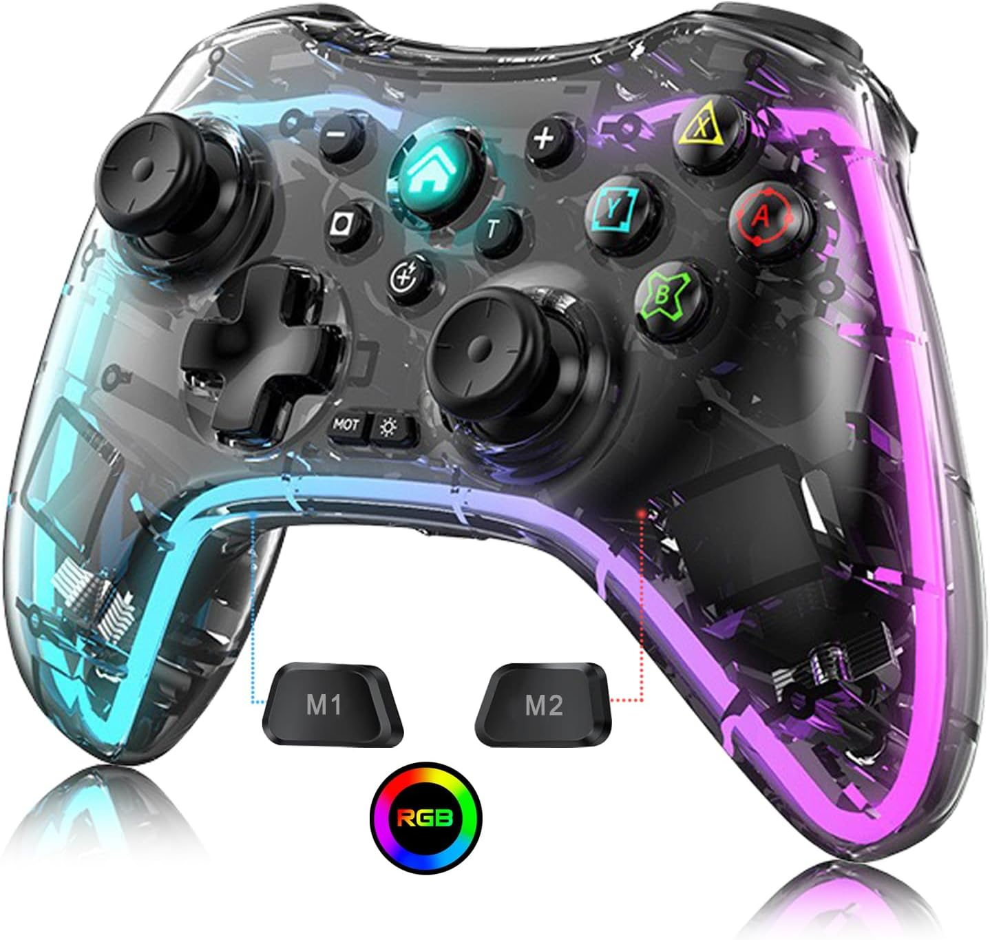 Clear Wireless Switch Pro Controller for Nintendo Switch Controller/Oled/Lite, Programming Replacement for Swit Ch Controllers Support Pc/Android/Ios, Cool RGB LED, Transparent Swit Ch Remote with Turbo