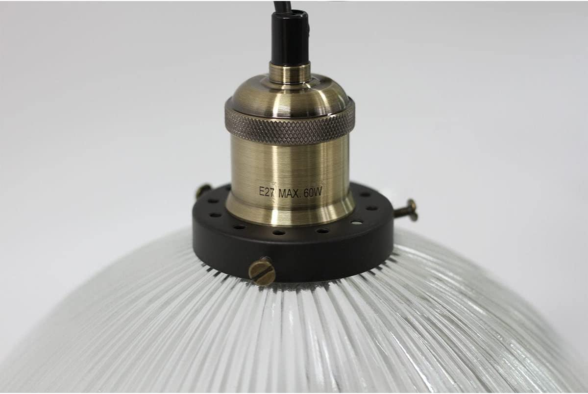 Lexi Lighting Tristan Glass Pendant Light, Clear Ribbed Bowl Shade, Diameter 29.5Cm, Vintage Hanging Lamps, Adjustable Drop Cable, Elegant and Stylish D&eacute;cor Lighting for Loft, Dining or Bar - Grey image number 6