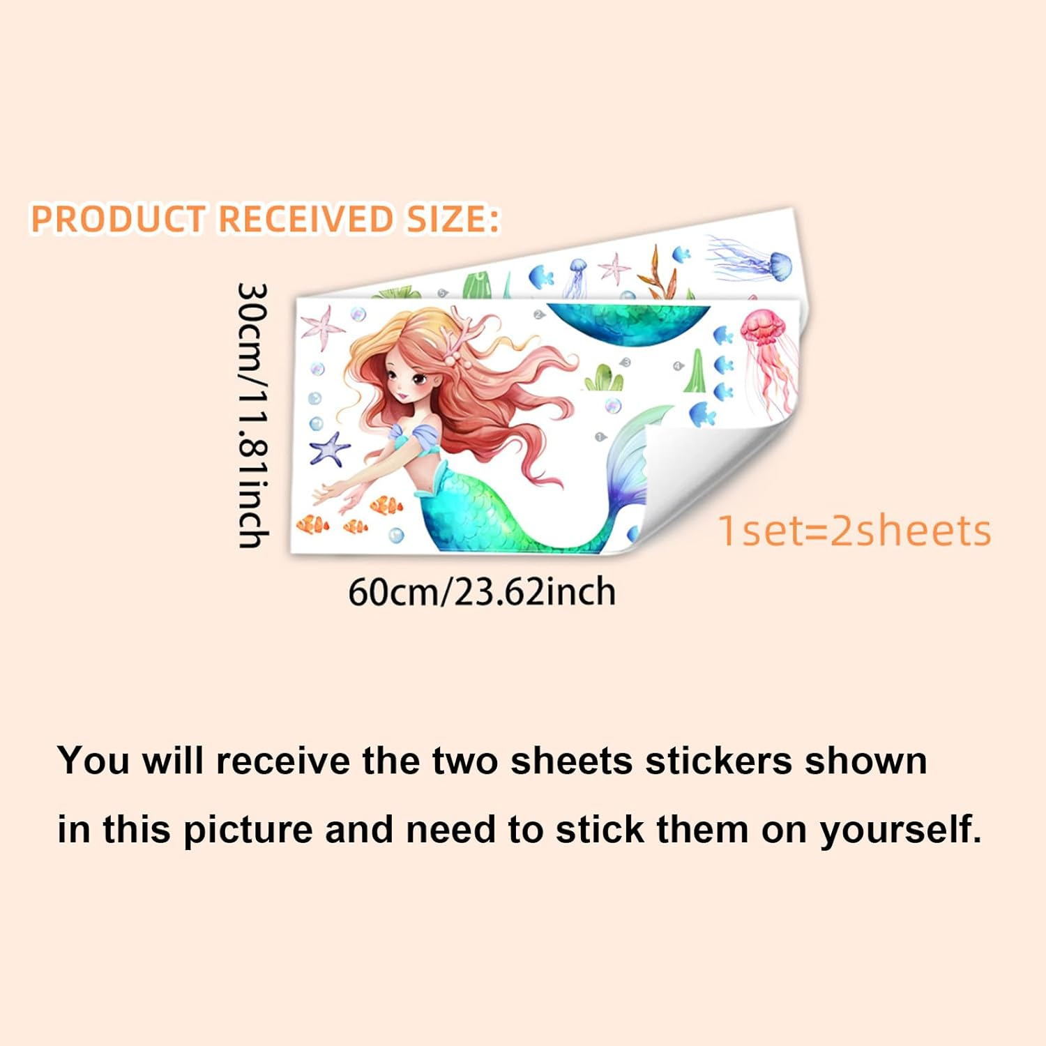 Mermaid Wall Decal Mermaid Fish Seaweed Bubble Wall Stickers under the Sea Marine Fish Seaweed Grass Wall Stickers - Bathroom Baby Kids Nursery Girls Bedroom Daycare Wall Decor image number 2