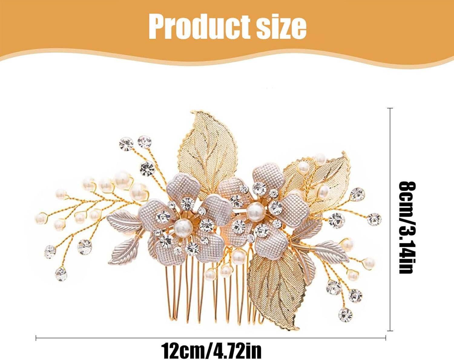 Dinghaole Gold Wedding Hair Clip, Crystal Pearl Hair Pins Accessories, for Women Girls Brides Bridesmaid Hair Pieces Comb Proposal Prom Birthday Party Accessories Decorative image number 2