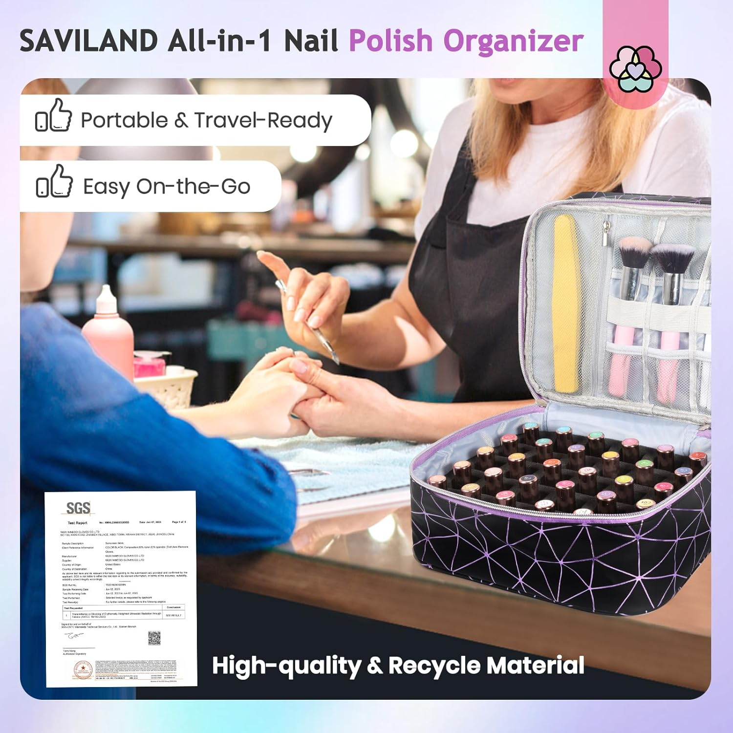 SAVILAND Nail Polish Organizer: All-In-One Nail Organizers and Storage Holds 30 Bottles Nail Polish Organizer Case Travel PU Leather Double-Layer Nail Supplies Organizer for Nail Tech Manicure Tools image number 1