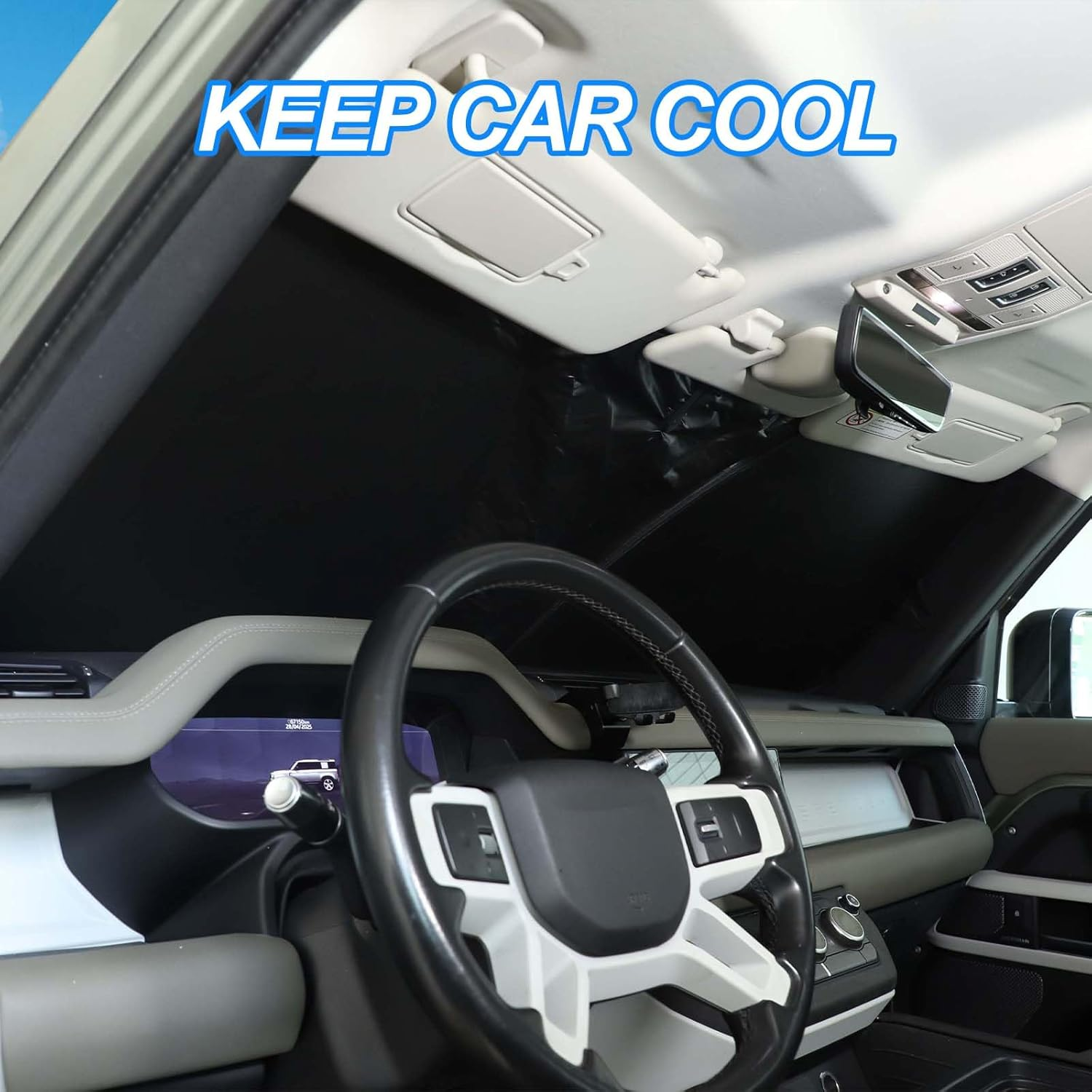 Windscreen Sun Shade Compatible with Land Rover Defender 90/110/130 2020-2025 Accessories | Reflective Windshield Cover Window Shade | UV & Heat Blocking Cover (Polyester (Style D)) image number 2