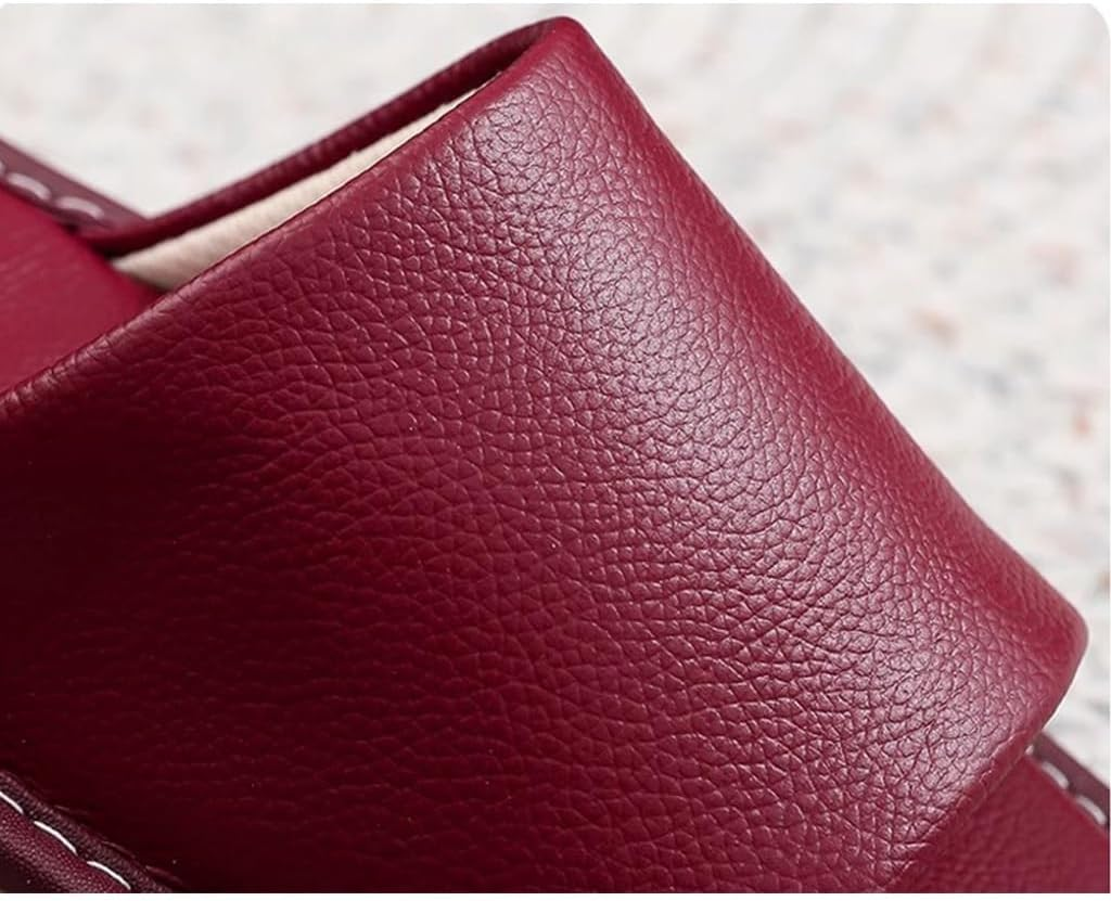 Leather Slippers for Old Men Women，Comfortable and Durable, with a Non-Slip Oxford Sole. Suitable for All Seasons(Khaki,41/42 EU)