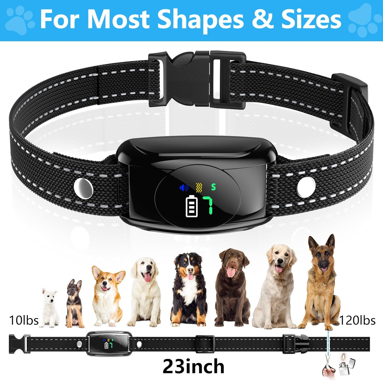 2 Pack No Shock Bark Collar for Medium & Large Dogs &ndash; Rechargeable anti Bark Collar with Beep & Vibration, 7 Sensitivity Levels, 100% IPX7 Waterproof & Humane Dog Bark Collar image number 3