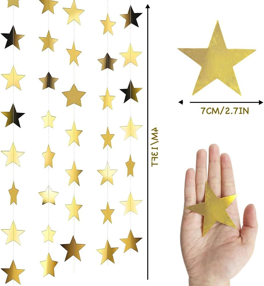 26 Feet Reflective Star Paper Garland - Sparkling Star Bunting Banner Hanging Decoration,Sparkling Star Bunting Banner - for Birthday Holiday Wedding Anniversary Theme Party Supplies and Home Deco