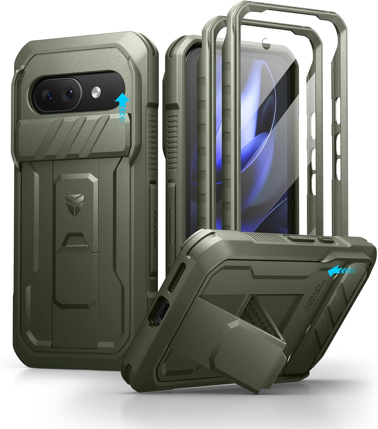 Dexnor for Google Pixel 9 Case with Built-In Slide Camera Cover & Screen Protector & Kickstand, Heavy-Duty Shockproof Rugged Case Full-Body Bumper Protective Cover - Black