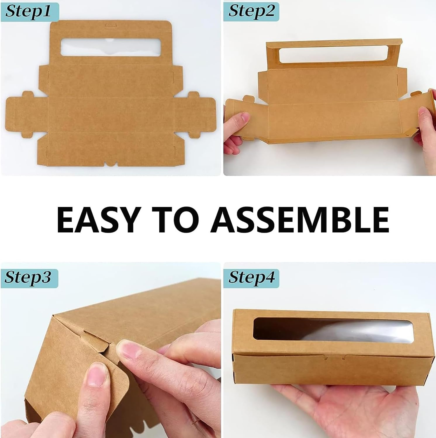 Xinghonyac 10 Pcs Kraft Bakery Boxes, Small Pastry Treat Boxes with Window Gift Packaging Boxes, Cupcake Boxes with Stickers for Cookies, Donut, Pie Slice,Pastries, Mini Cakes (White) - White image number 4