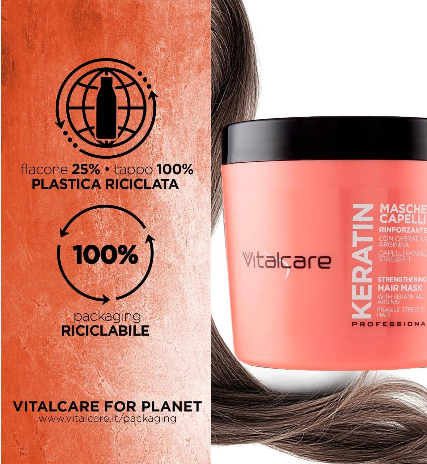 Vitalcare Keratin - Strengthening Hair Mask for Fine and Thick Hair, with Keratin and Arginine, for Stronger and Soft Hair, 500 Ml image number 2