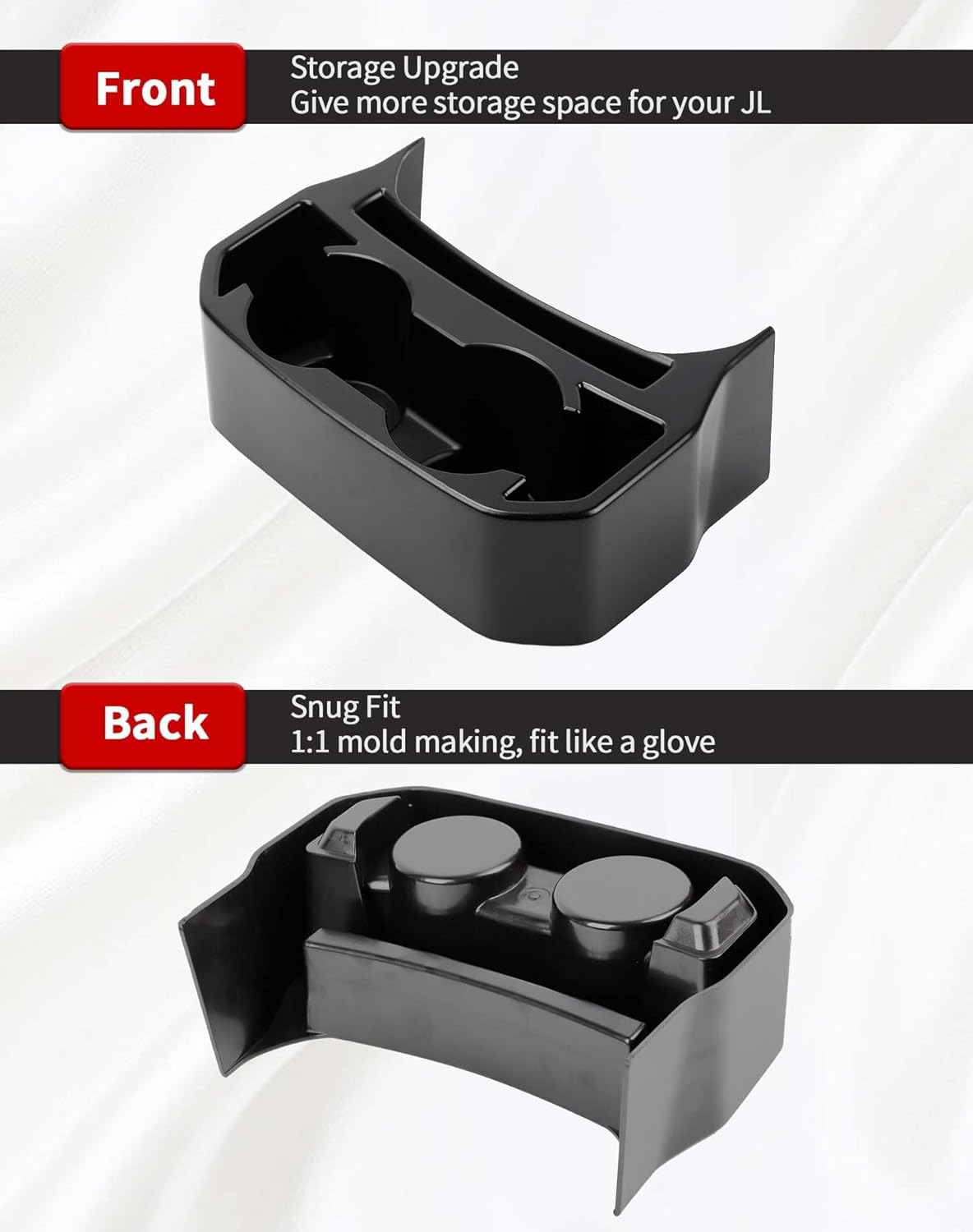 Jecar Backseat Cup Holder Floor Console Mounted Drink Holder Rear Storage Organizer Interior Accessories Compatible with Jeep Wrangler 2018-2023 JL JLU & JT Truck - Black B image number 4