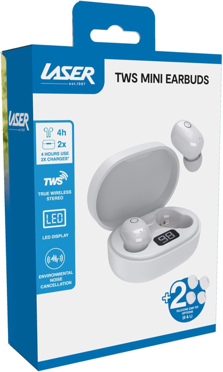 Laser TWS Mini Earbuds with ENC and LED Display White, Wireless, Bluetooth, Charging Case, Battery Level Display image number 1