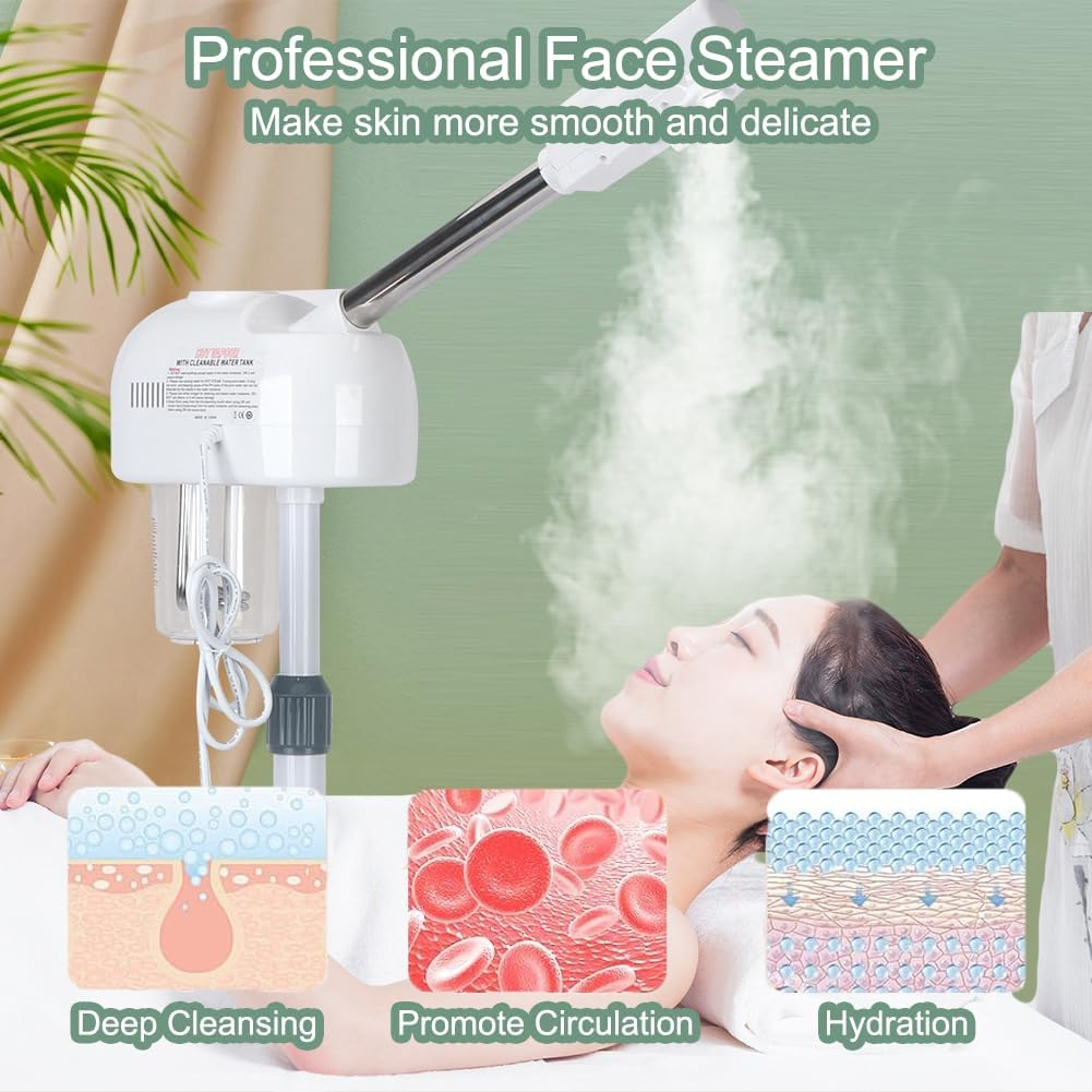Professional Facial Steamer with Hot Ozone, Stand Face Steamer on Wheels, Face Steamer for Facial Deep Cleansing for Beauty Salons, and Spas, 360&deg; Ratotable Nozzle, Adjustable Height image number 4