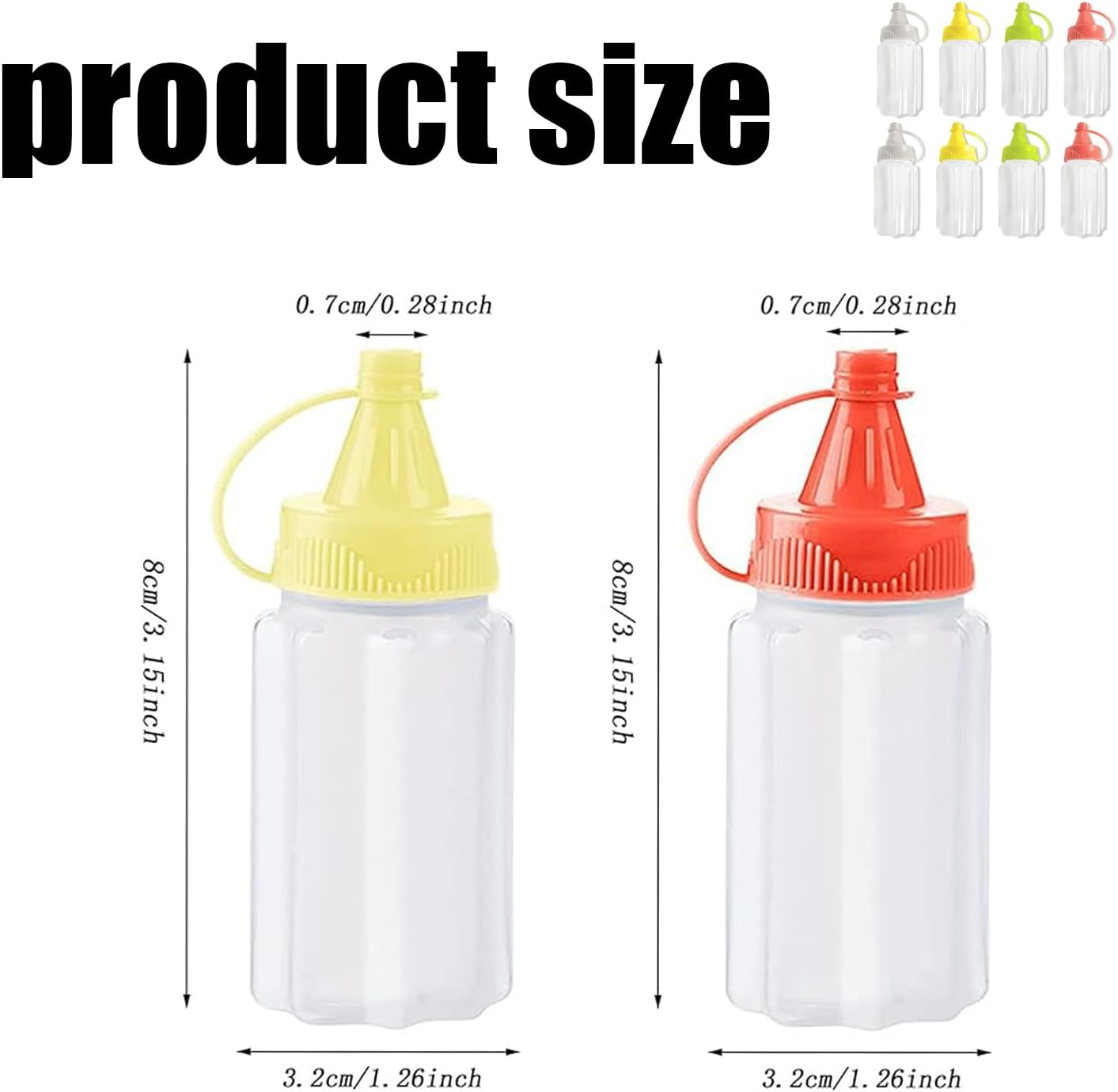 WEZCHUGHAOL Squeeze Bottles for Sauces and Condiments, 8 Pack, Mini Size, 4 Colours image number 6