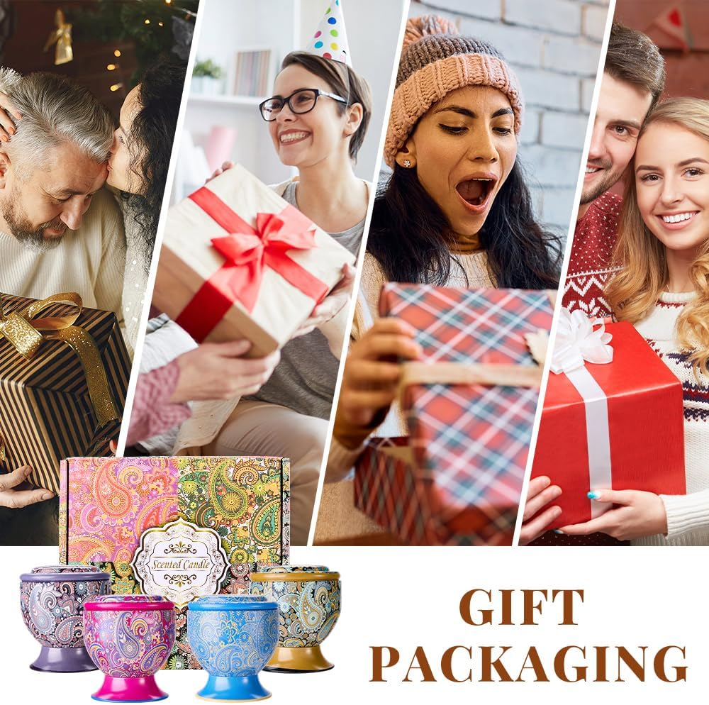 WOTOW 4-Pack Scented Candle Set, 3.5Oz Relaxing Natural Soy Wax Aromatherapy Candle in Metal Cup, 20 Hour Burn Time, Ideal Home Christmas Birthday Valentine Thanksgiving Mothers Day