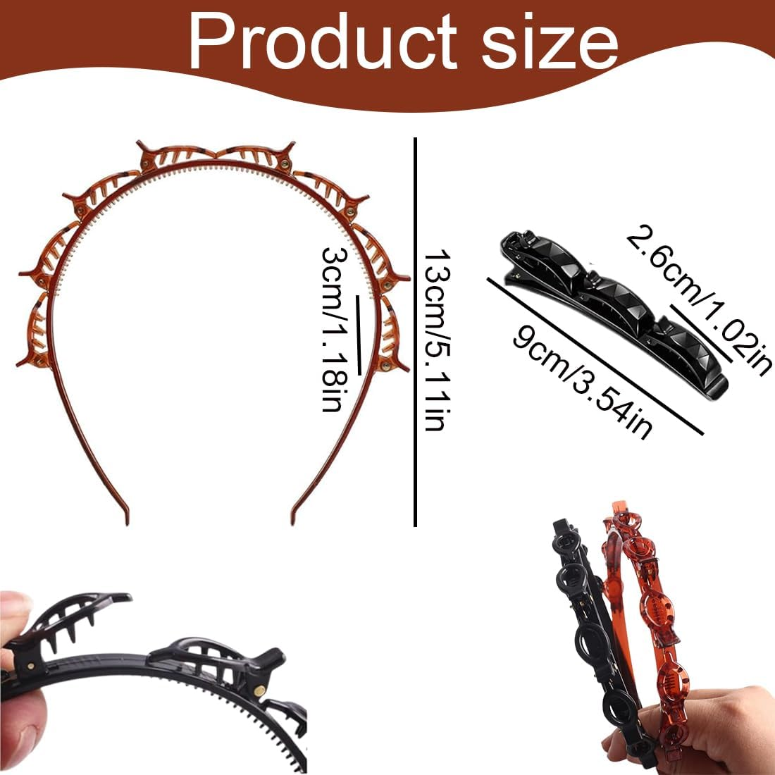 OUDQFCJ 2 Pieces Headband with Clips, 2 Black Hair Pins Braided Hair Clips, Braided Headbands, Hairstyle Hairpin Hairstyle Aid, Hairpins Hairdressing Supplies