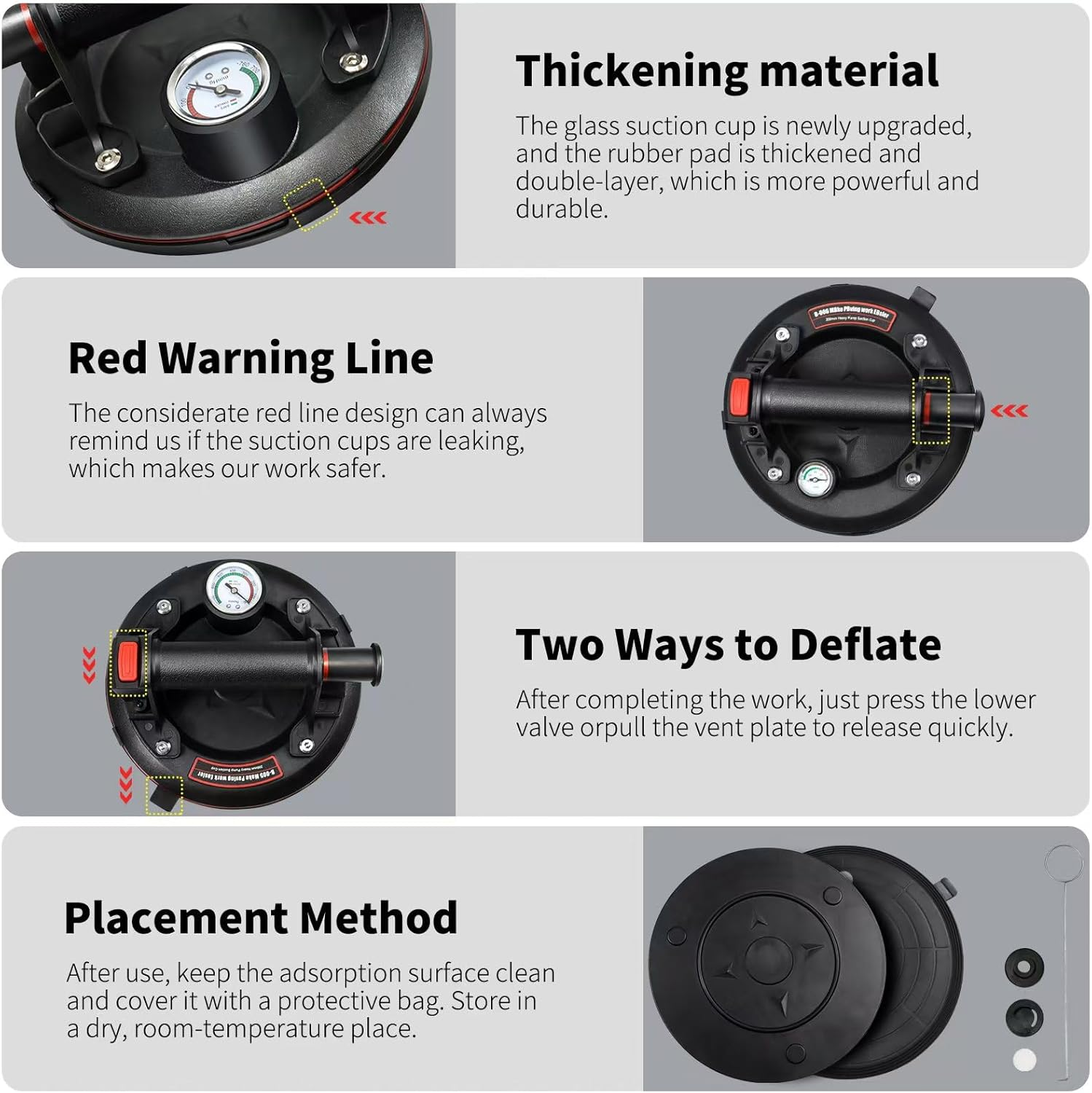 2-Pack Heavy-Duty Vacuum Suction Cups with Pressure Gauge &ndash; 440 Lbs Load, Triple-Layer Rubber Pads &ndash; Glass, Tile, Marble, Metal Lifting & Installation Tool image number 1