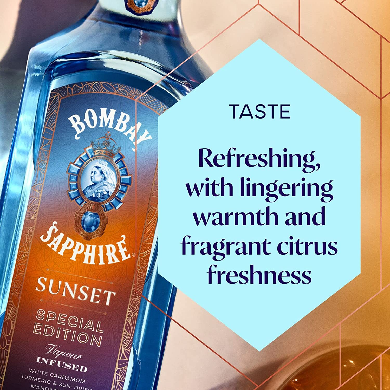 Bombay Sapphire Sunset Limited Edition Premium London Dry Gin, 43% ABV, 70Cl, Vapour Infused with White Cardamon, Tumeric & Sun-Dried Mandarin, 700Ml image number 2