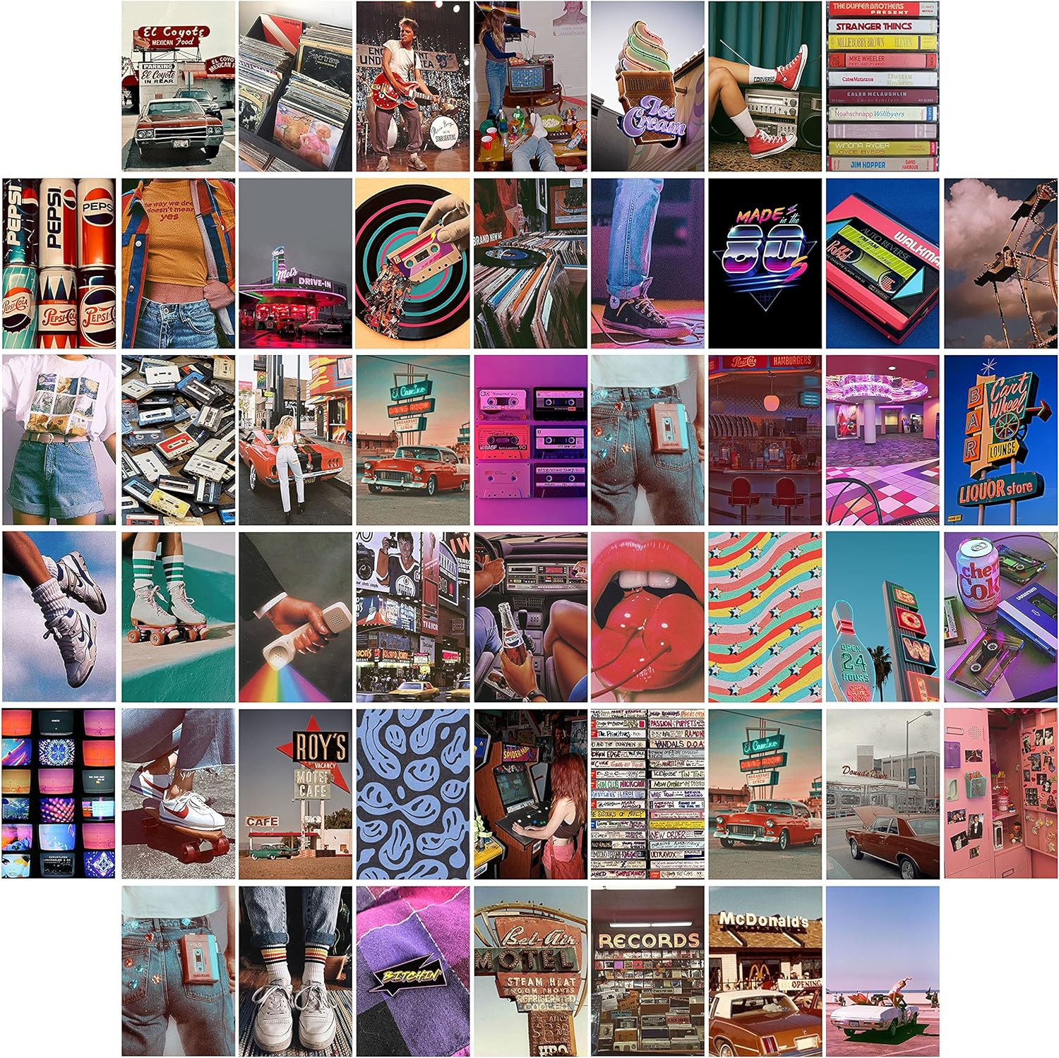 GROBRO7 50 Retro Aesthetic Picture 80S Wall Collage Colorful Collage Set Retro Girls Room Decor Wall Art Prints for Room VSCO Photo Display image number 4