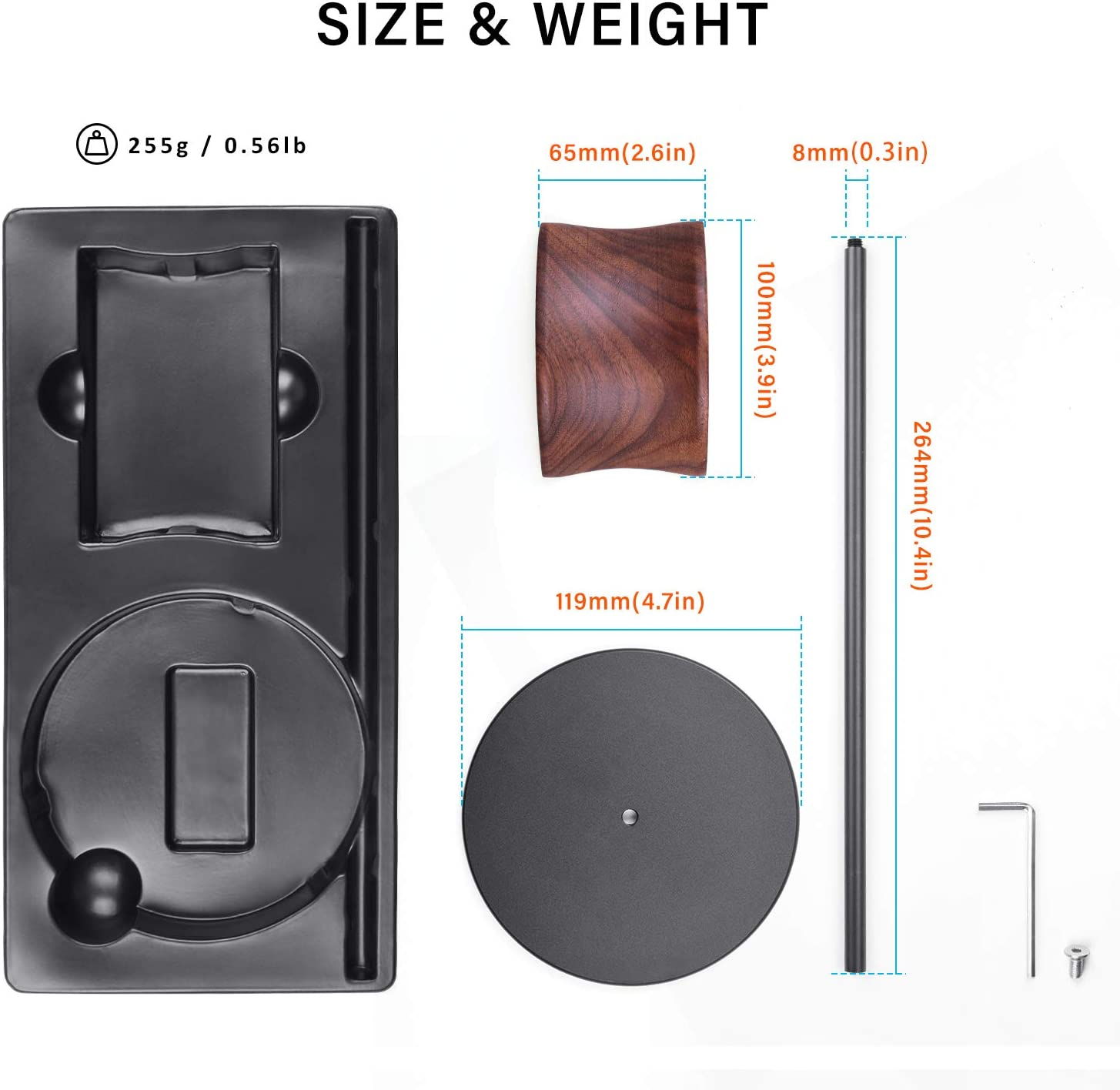 Qincoon Headphone Stand, Walnut Wood & Aluminum Headset Stand, Nature Walnut Gaming Headset Holder with Solid Heavy Base for All Headphone Sizes (Black) image number 5