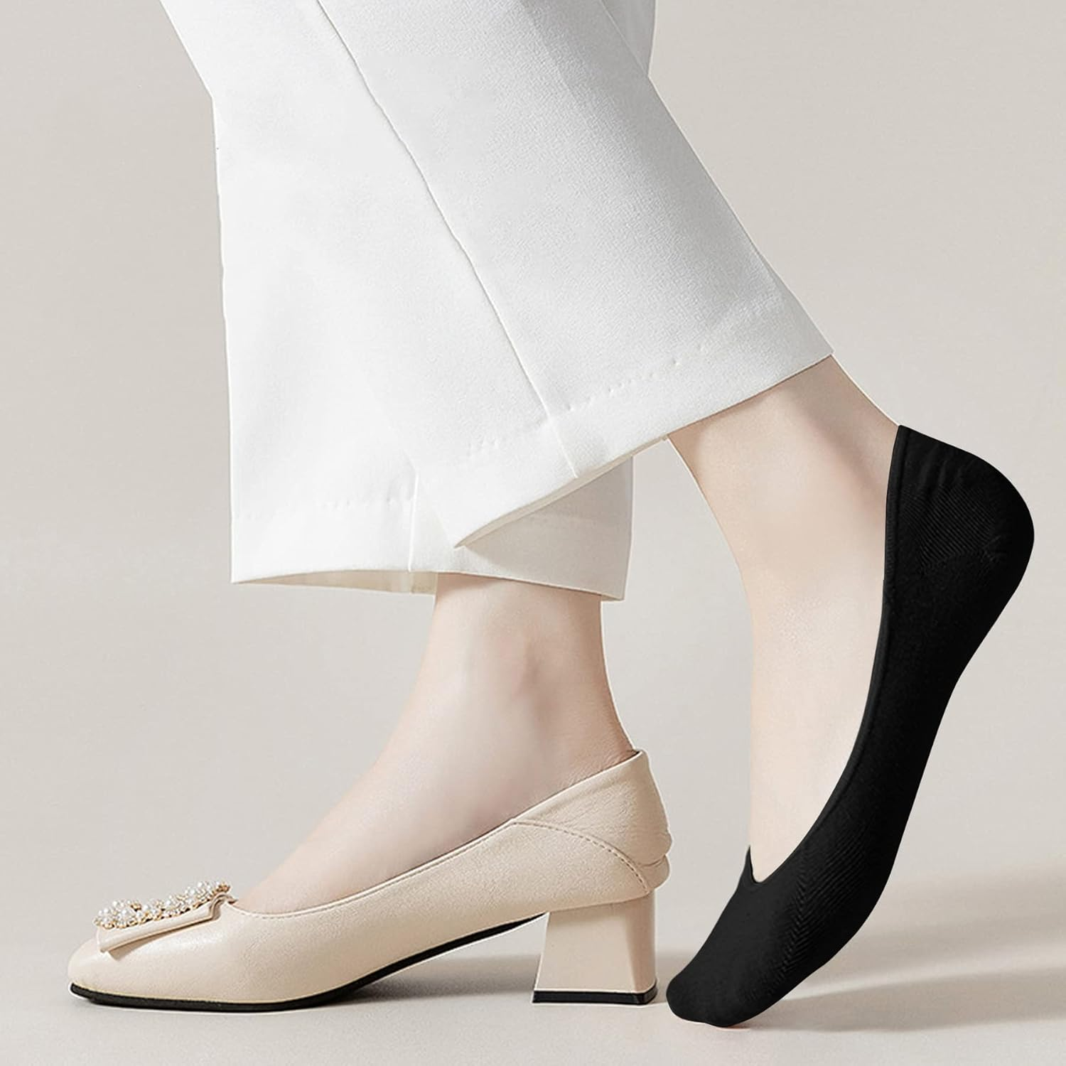 Women No Show Socks - 6 Pairs Non Slip Lace Invisible, Lace Women Shoe Liners Ladies Ultra Low Cut Liner Lace Boat Socks for Sneakers High-Heel Shoes - Black Invisible image number 5