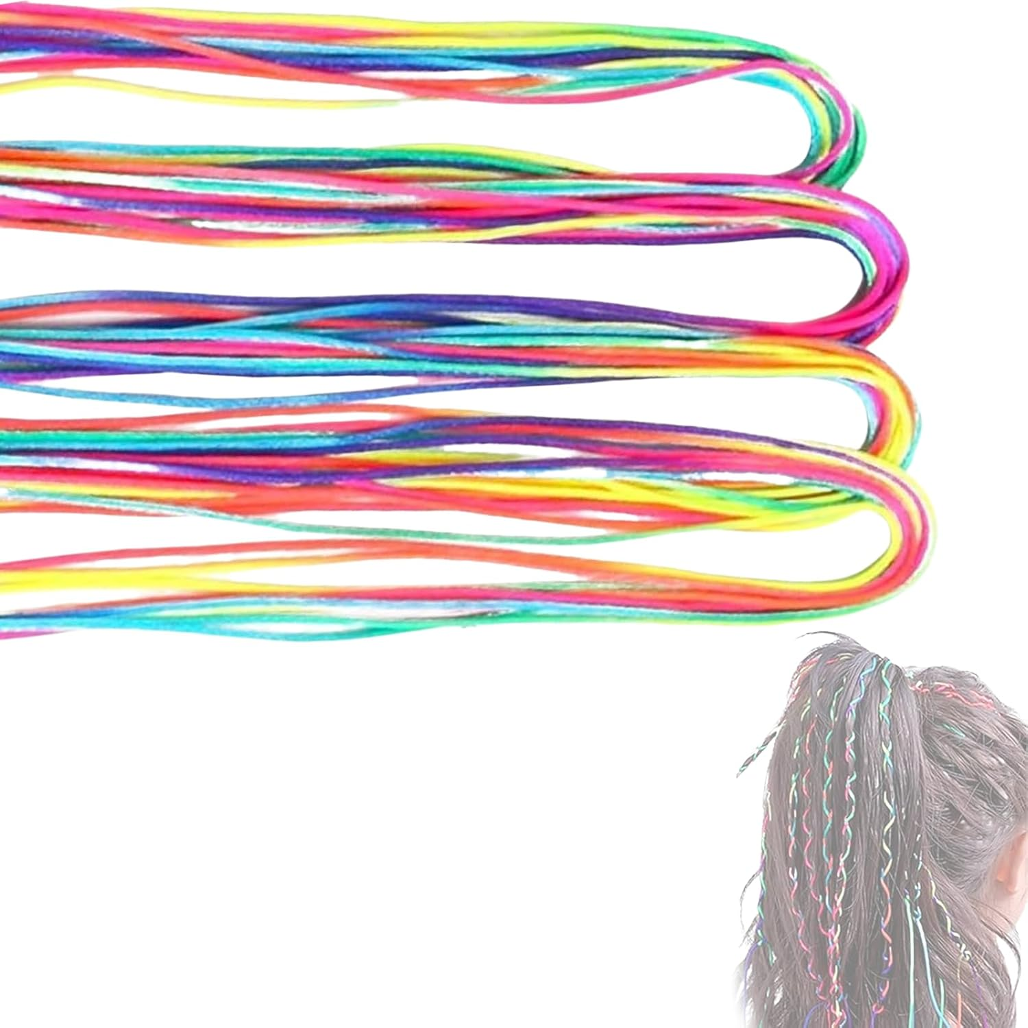 Treayes 30Pcs Colorful Hair Braiding Rope Strings for Rainbow Hair Wrap Cords for Braids, Rainbow Rope Strands, Colored Hairs Wrap Braided Ponytail image number 3