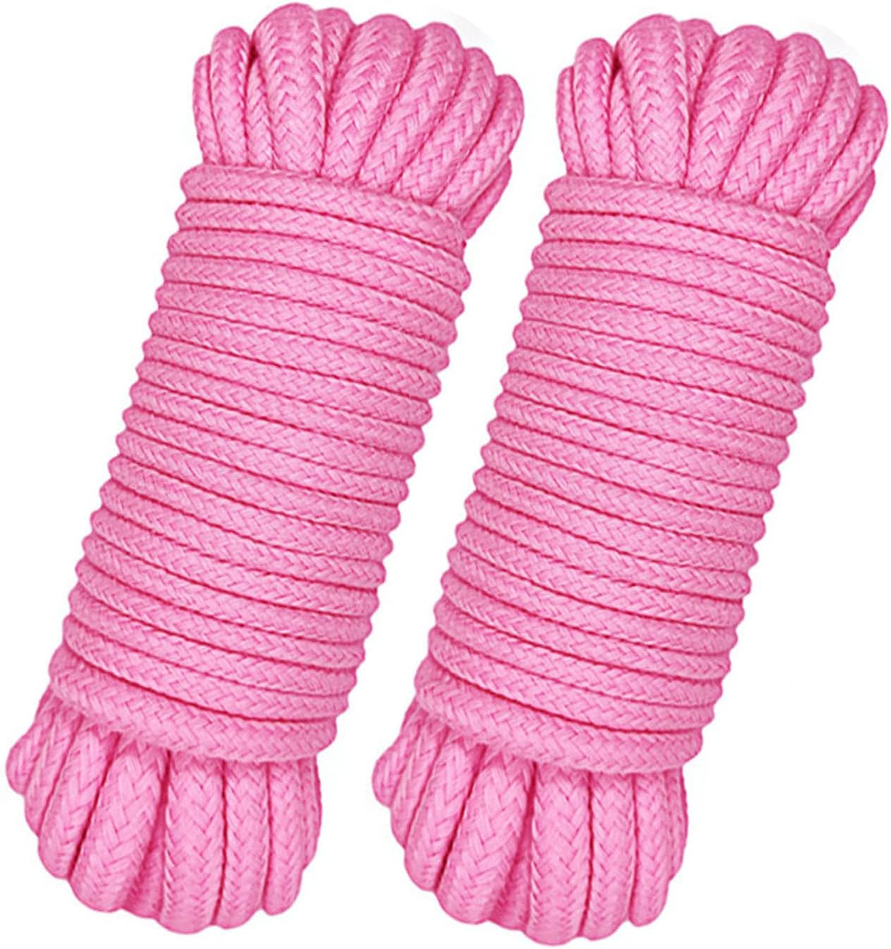 Soft Cotton Binding Rope, All Purpose Thick Cotton Twisted Knot Tying Rope, 8Mm Diameter, 5M Long, Pack of 2, Pink image number 4