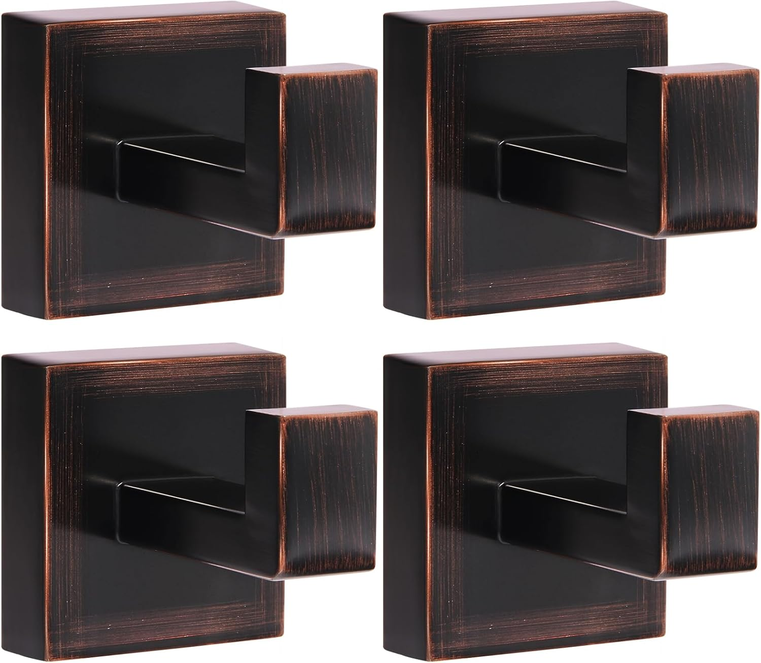 Ibosins 4 Pack Towel Hooks Hand Towel Holder for Bathroom Wall Livingroom Bedroom Kitchen Closet Heavy Duty Stainless Steel Hook Hanger for Robe, Bath Towel, Coat (Square Matte Black)