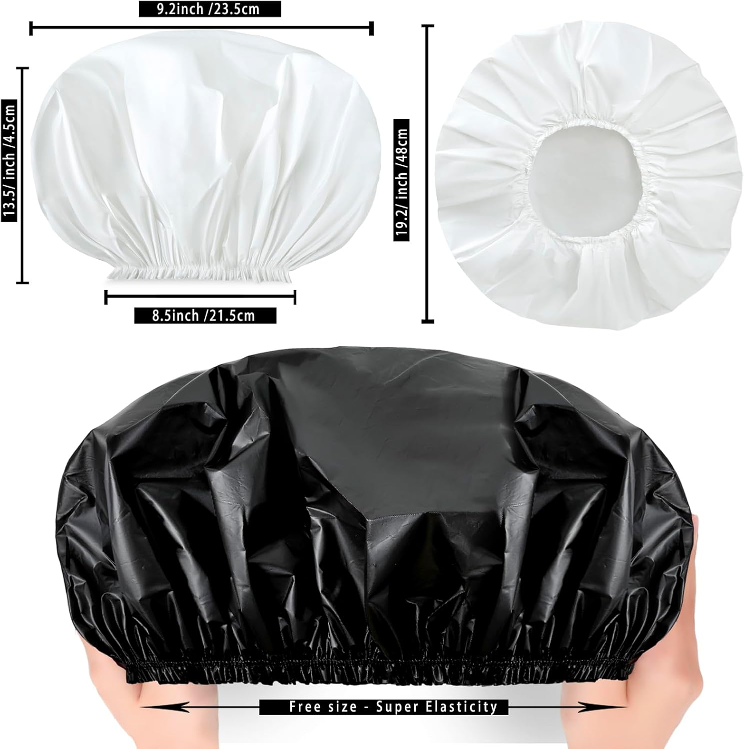 CHFONG Super Jumbo Shower Cap 2 PCS Waterproof Shower Caps for Women, Extra Large Shower Cap, Reusable Super Large Bath Caps Hair Cap for Long Thick Curly Hair, Locs, Twist Braids - Black + White image number 1