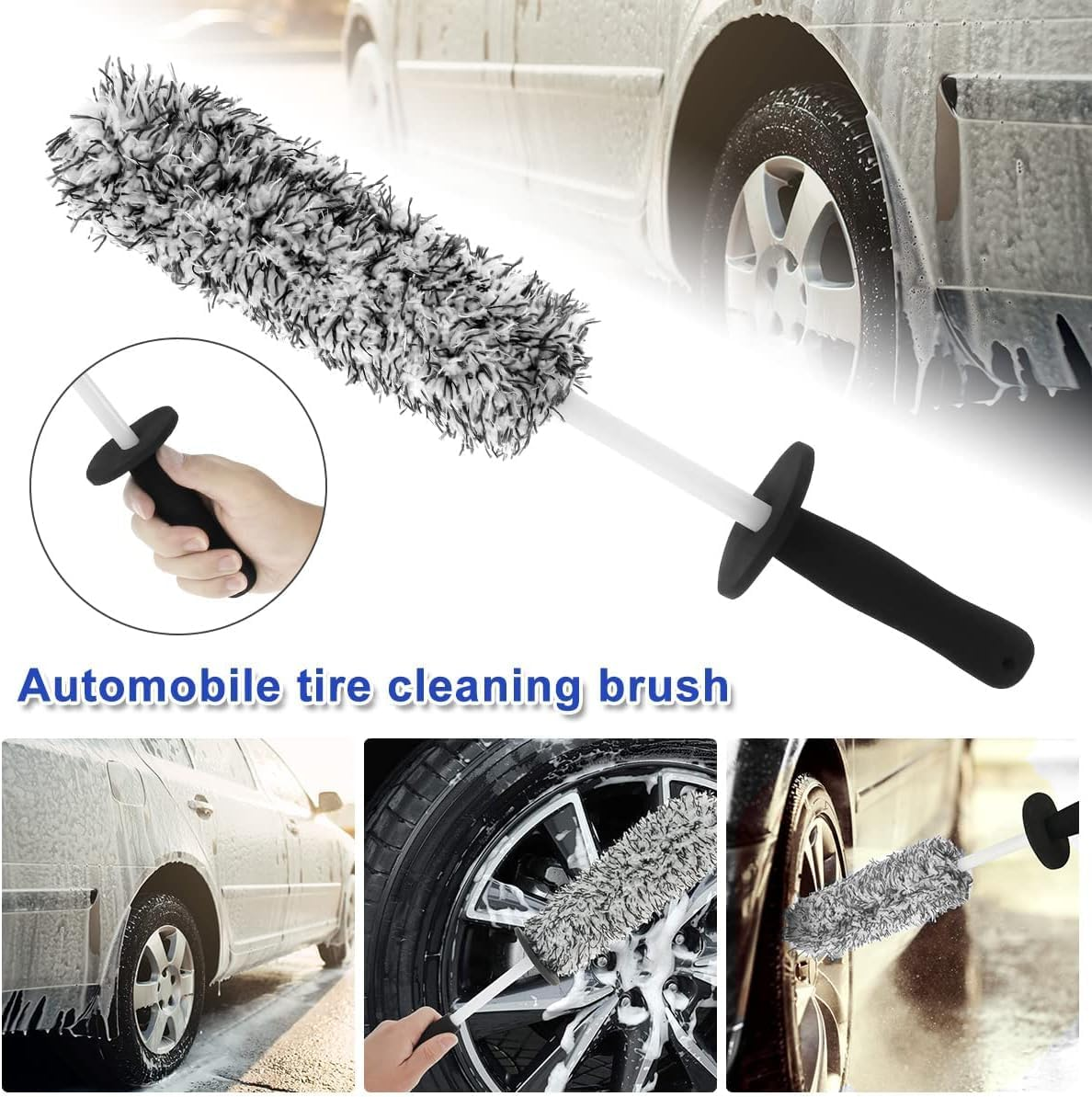 Wheel Brush Car Premium Wheel Brush Soft Wheel Cleaning Brush Non-Metallic Rim Cleaner Brush with Ergonomic Handle Rim Tire Detailing Brush for Motorcycle Bicycle Effective Wheel Wash Tool