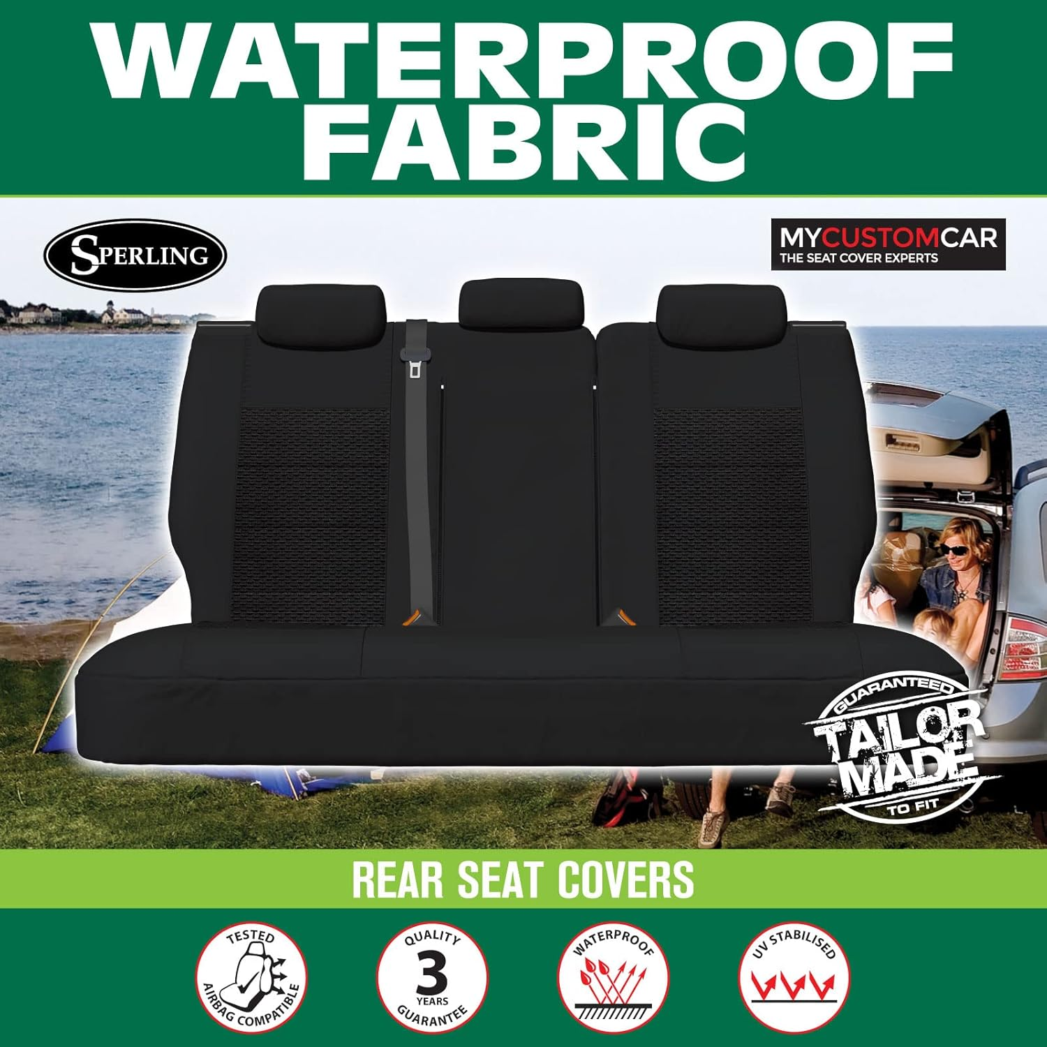 For Ford Everest UA SUV 2015-2022 Waterproof Fabric Rear (Row 2) Seat Covers Custom image number 2