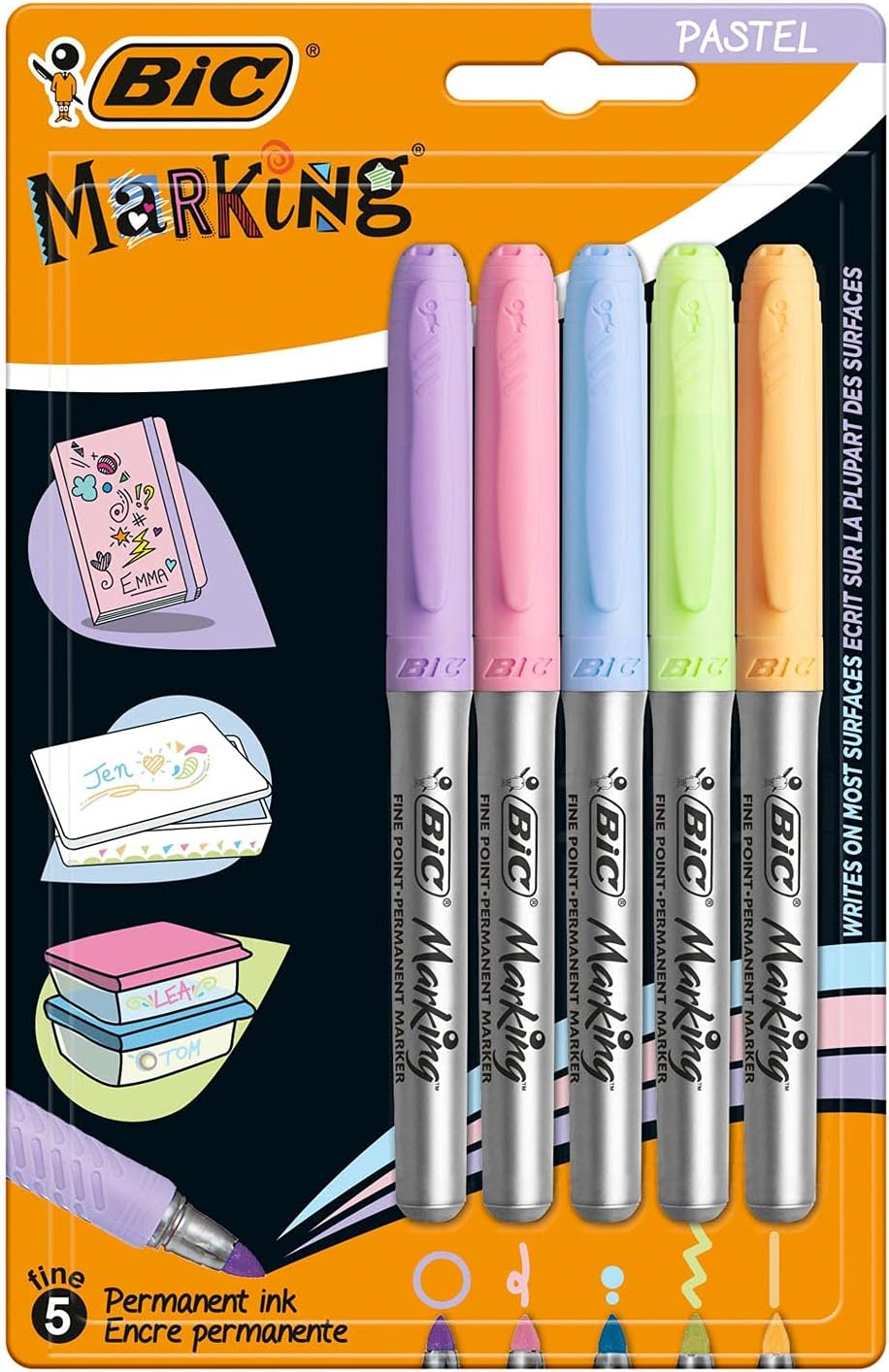 BIC Metallic Permanent Markers - Pack of 5 - Variety of Metallic Colours - for Dark and Light Surfaces - Low Odour image number 1