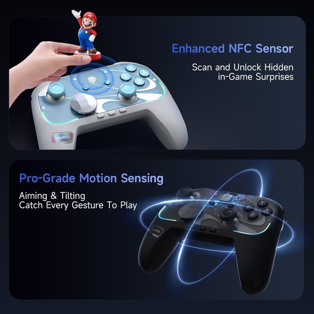 2025 New S10 Controller for Switch 2/Pc-One Key Wake-Up, TMR Anti-Drift Joystick, Mechanical Buttons, 6 Axis Gyro, Bluetooth Switch Controller with RGB & Swappable D-Pad (White) - White image number 3