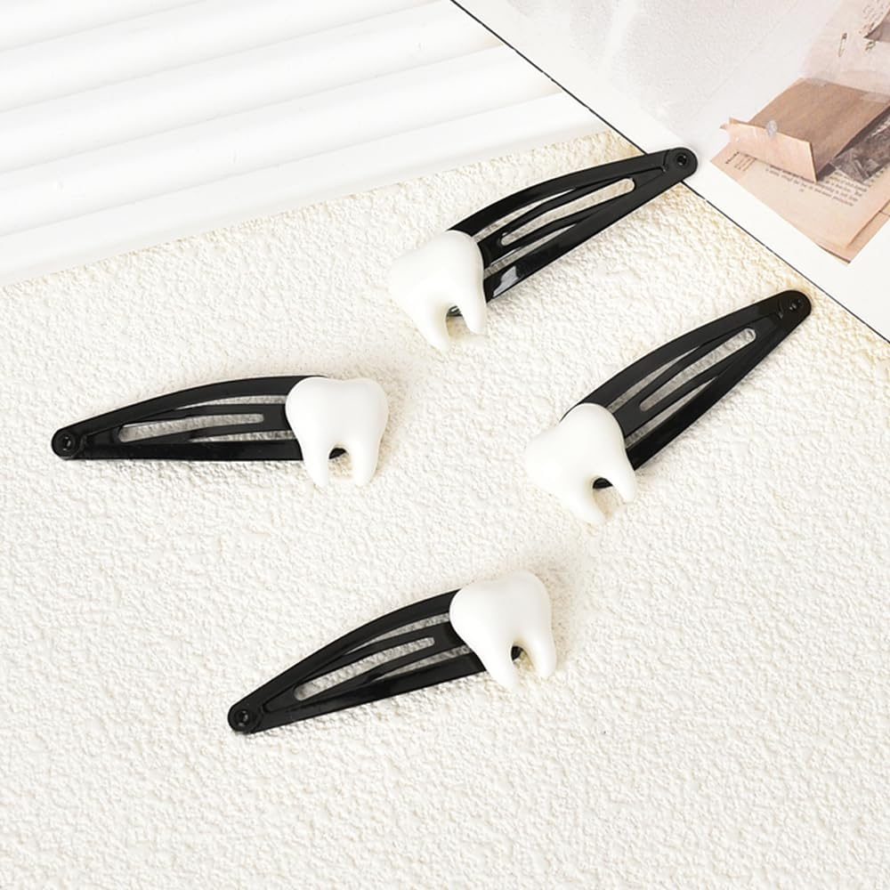 Tooth Shaped Hair Clips Goth Gothic Halloween Hair Accessories for Women Girl Teeth Bone Y2K Hair Snap Clips Barrettes Halloween Party Costumes Accessories for Dentist Hair Decors Headpiece image number 5