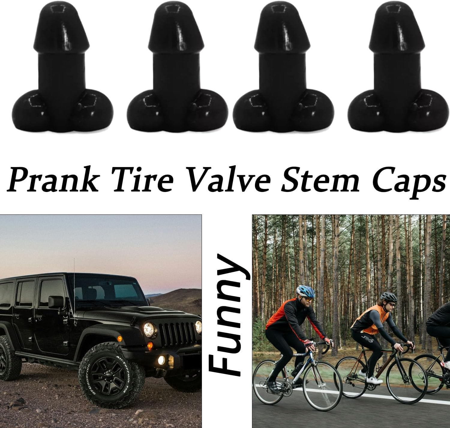 4 Pcs 1.6 Inch Black Prank Tire Valve Stem Caps Tire Air Caps Universal for Cars Trucks Motorcycles SUV image number 5