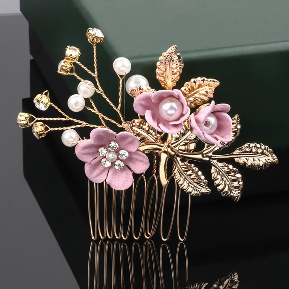 5 Pcs Flower Bridal Hair Comb Side Flower Rhinestone Hair Combs Crystal Bridal Hair Pins Fashion Jewelry Hair Clips for Bridesmaids Blue image number 3