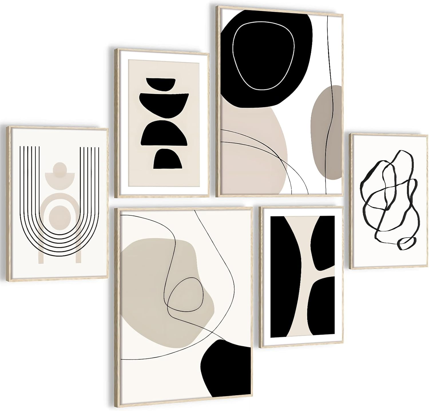 HONEYBABY Framed Canvas Wall Art for Living Room Boho Matisse Wall Art Minimalist Botanical Flower Wall Decor Modern Abstract Geometric Wall Poster Decoration for Bedroom Kitchen Bathroom Office (6PCS WALL ART 03, 12*16Inch+8*12Inch)