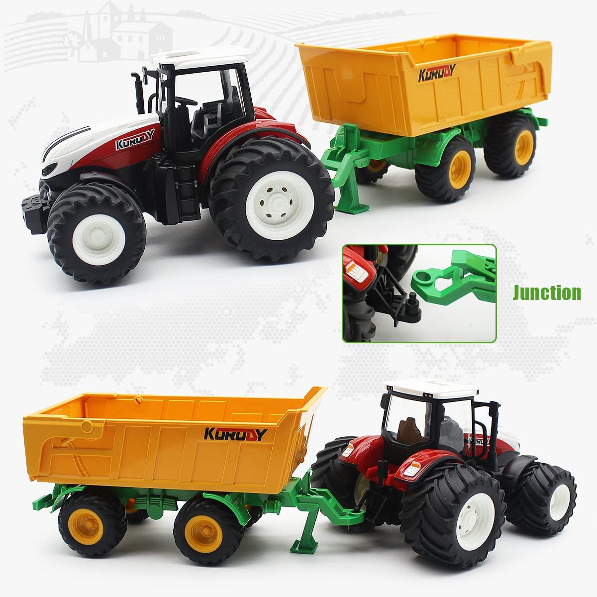Fisca RC Tractor Remote Control Farm Truck with Trailer, 2.4Ghz 1/24 Scale Electronic Tractor Farm Vehicle Toy with Light for Kids Age 5, 6, 7, 8, 9 and up Years Old image number 3