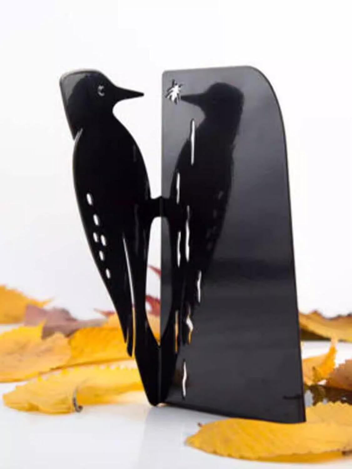 1 Pair Woodpecker Bookends for Shelves Stopper Heavy Cute Metal Book Ends for Bookshelf Desk Rustproof Bookends Black Decorative Home Office Decor Creative Bookcase Holder image number 2