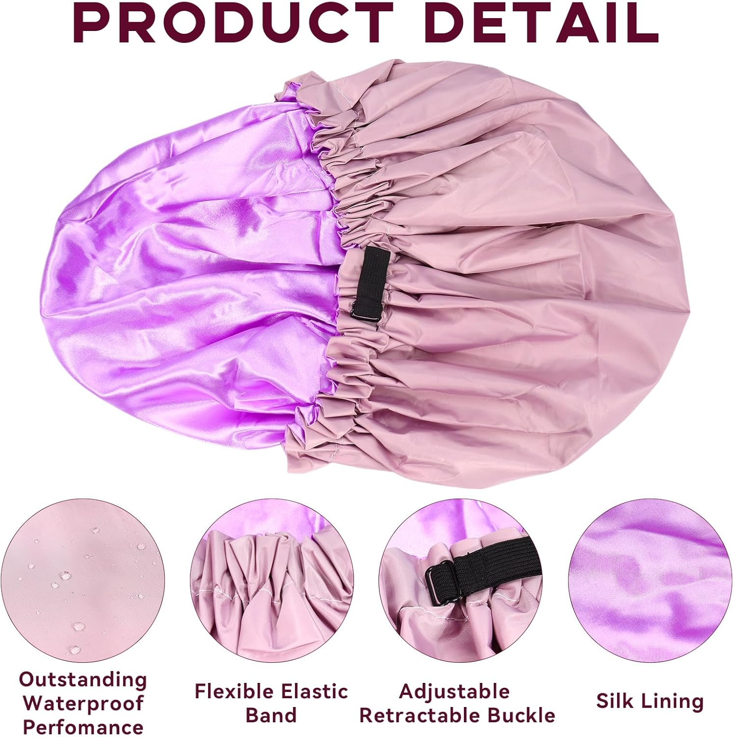 Extra Large Shower Cap,Adjustable Bath Cap,Jumbo Braids Shower Cap,Shower Caps for Women Reusable Waterproof (Purple) image number 4